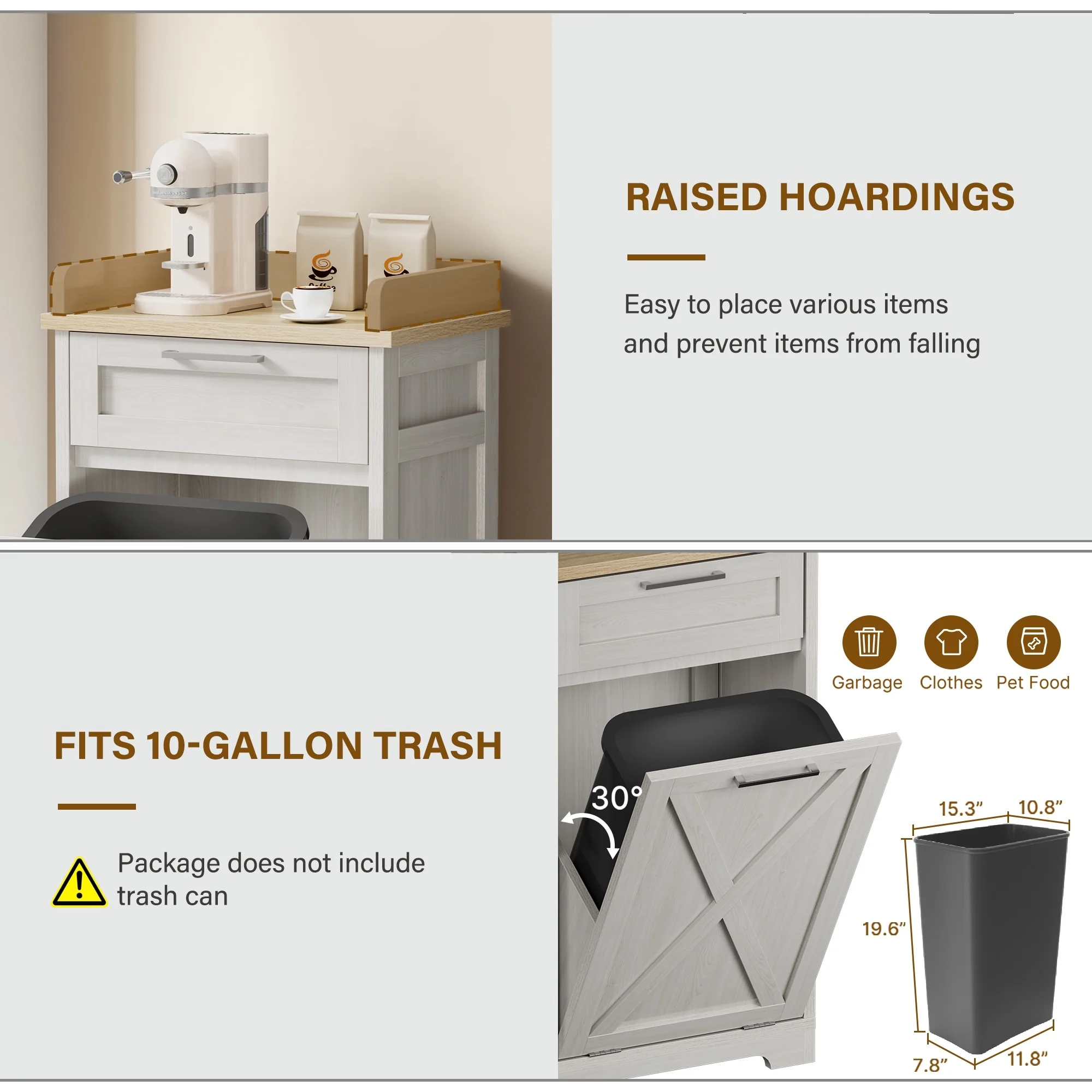 Kitchen Wooden Tilt Out Trash Can Cabinet Freestanding Trash Bin Holder