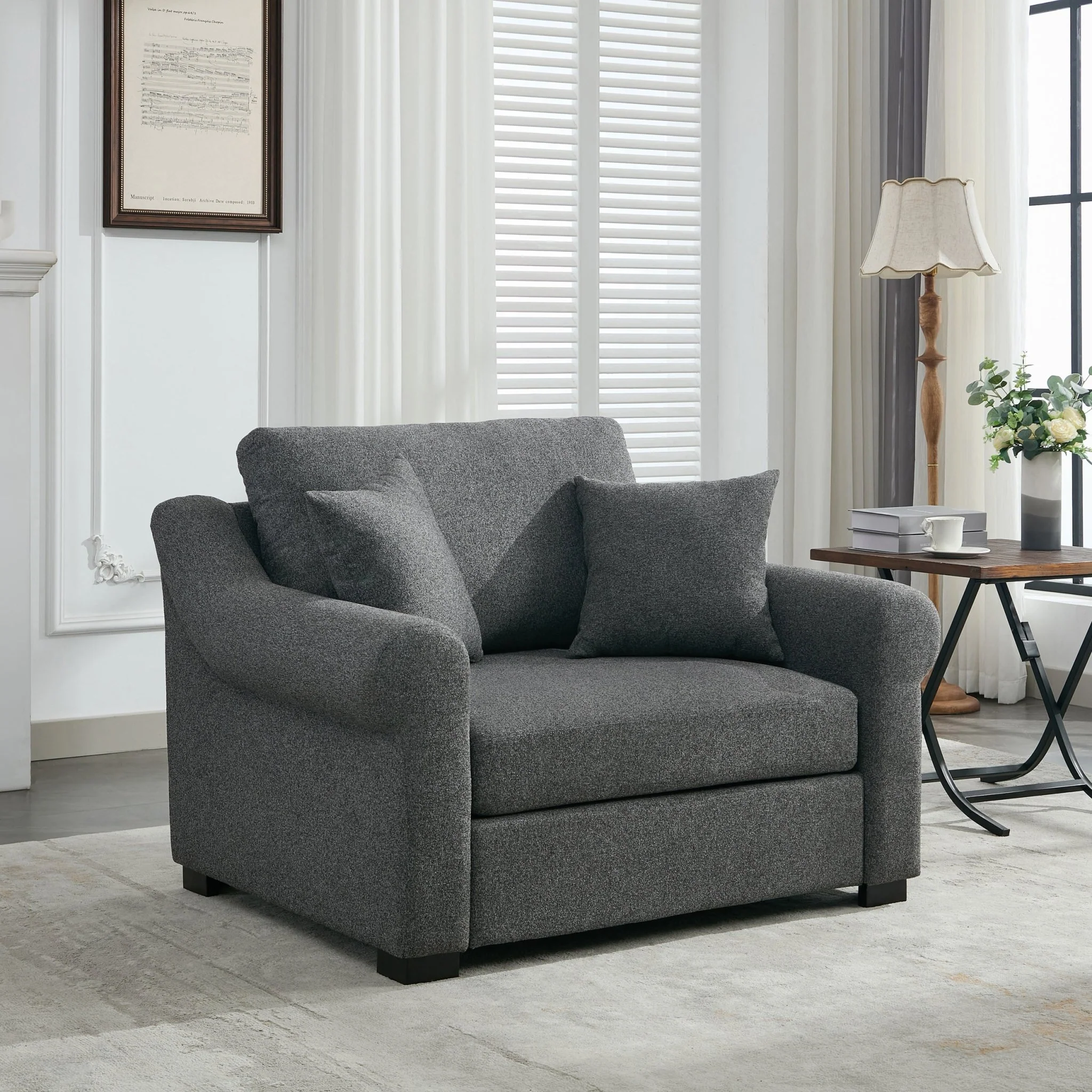 Elicited Upholstered Arm Chair with Wide Armrests and Removable Cushion
