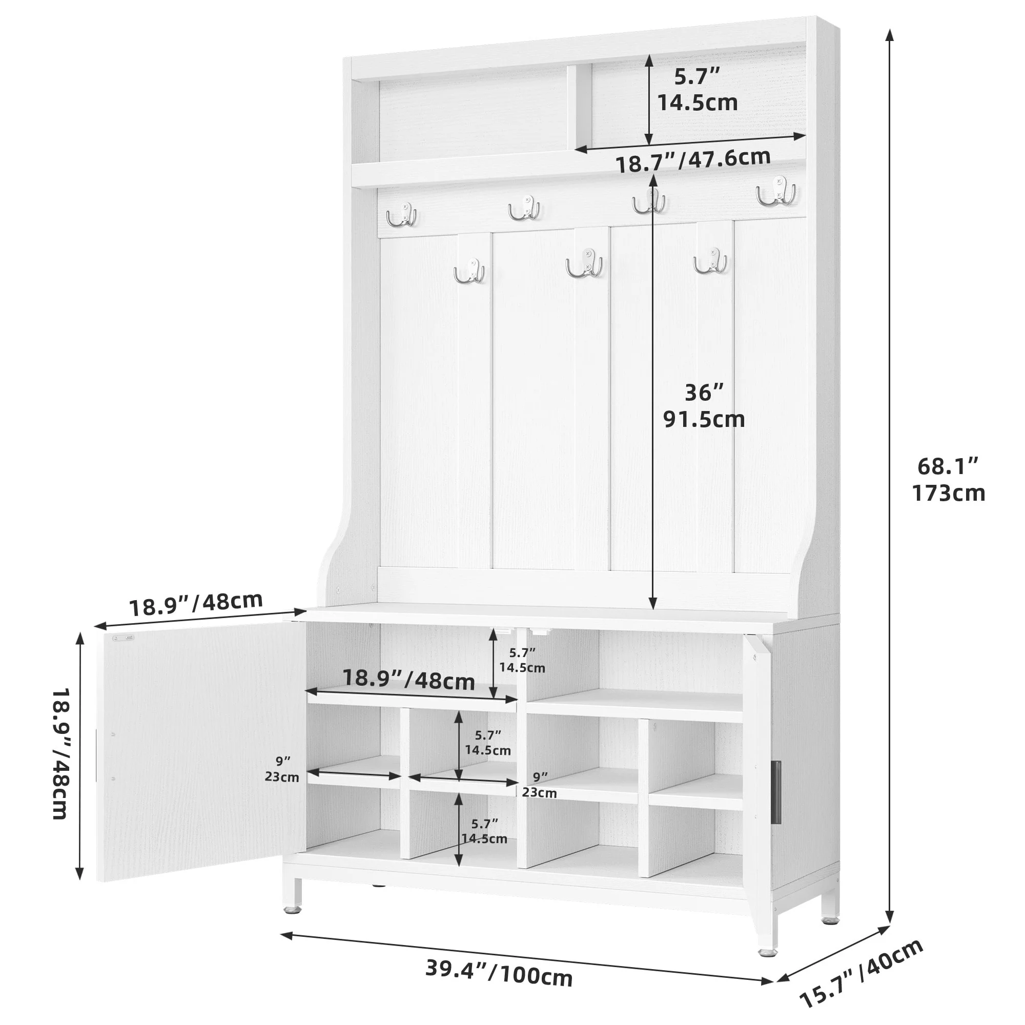 Moasis Farmhouse Hall Tree with Bench and Shoe Storage with 10 Hooks for Entryway
