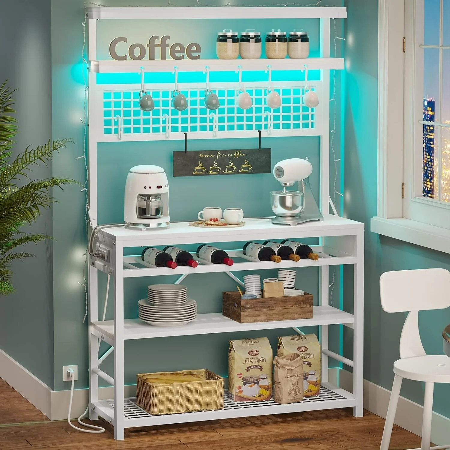 Bakers Rack with Power Outlet 6-Tier Coffee Bar Microwave Stand