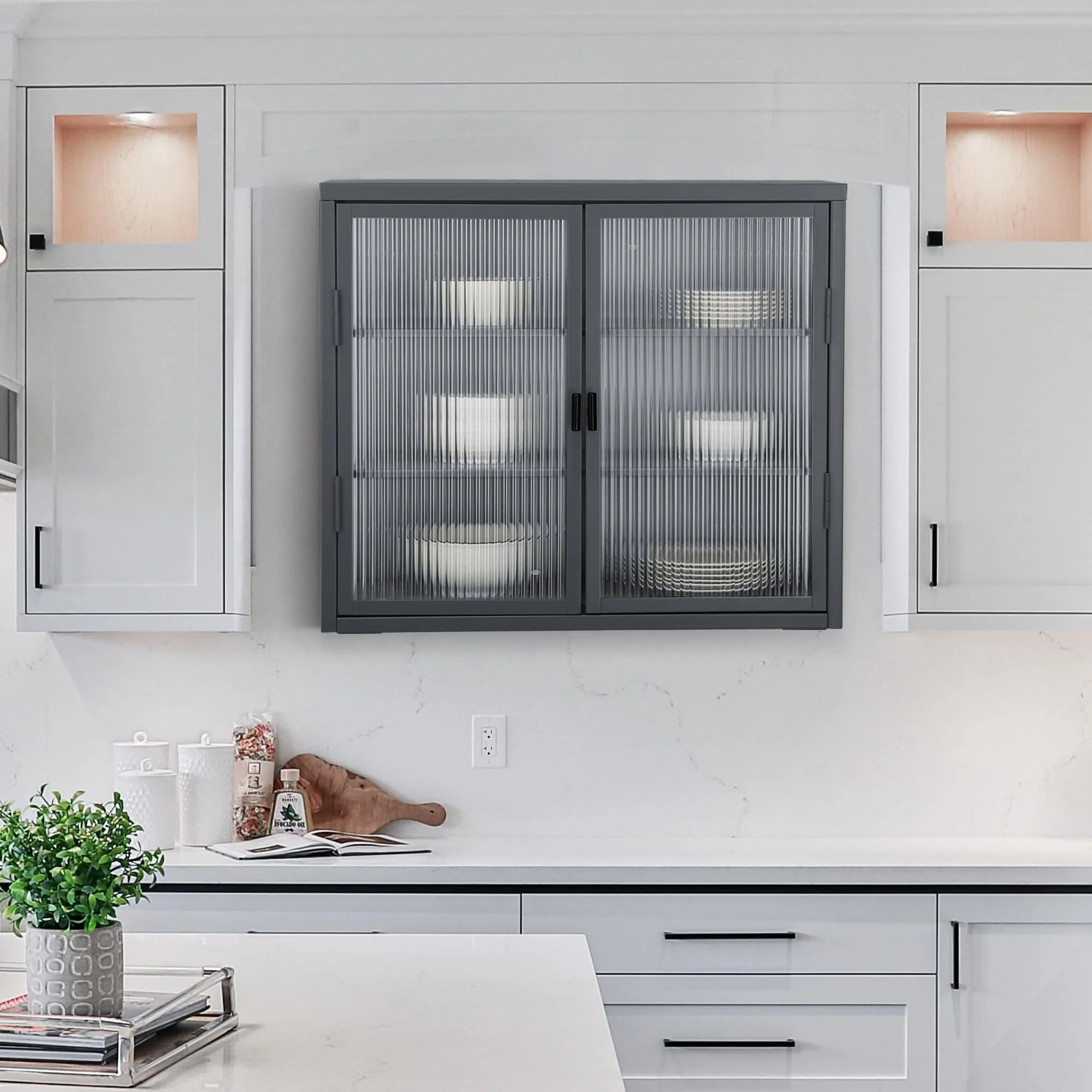 Retro Style Glass Door Wall Cabinet