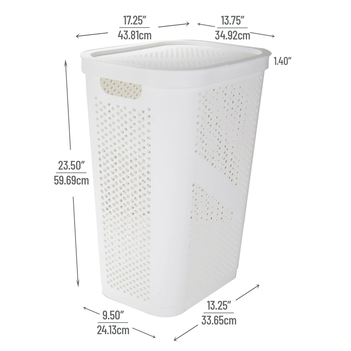 Mind Reader 60L Slim Laundry Hamper, Clothes Basket, Lid, Ventilated, Plastic, 17.25