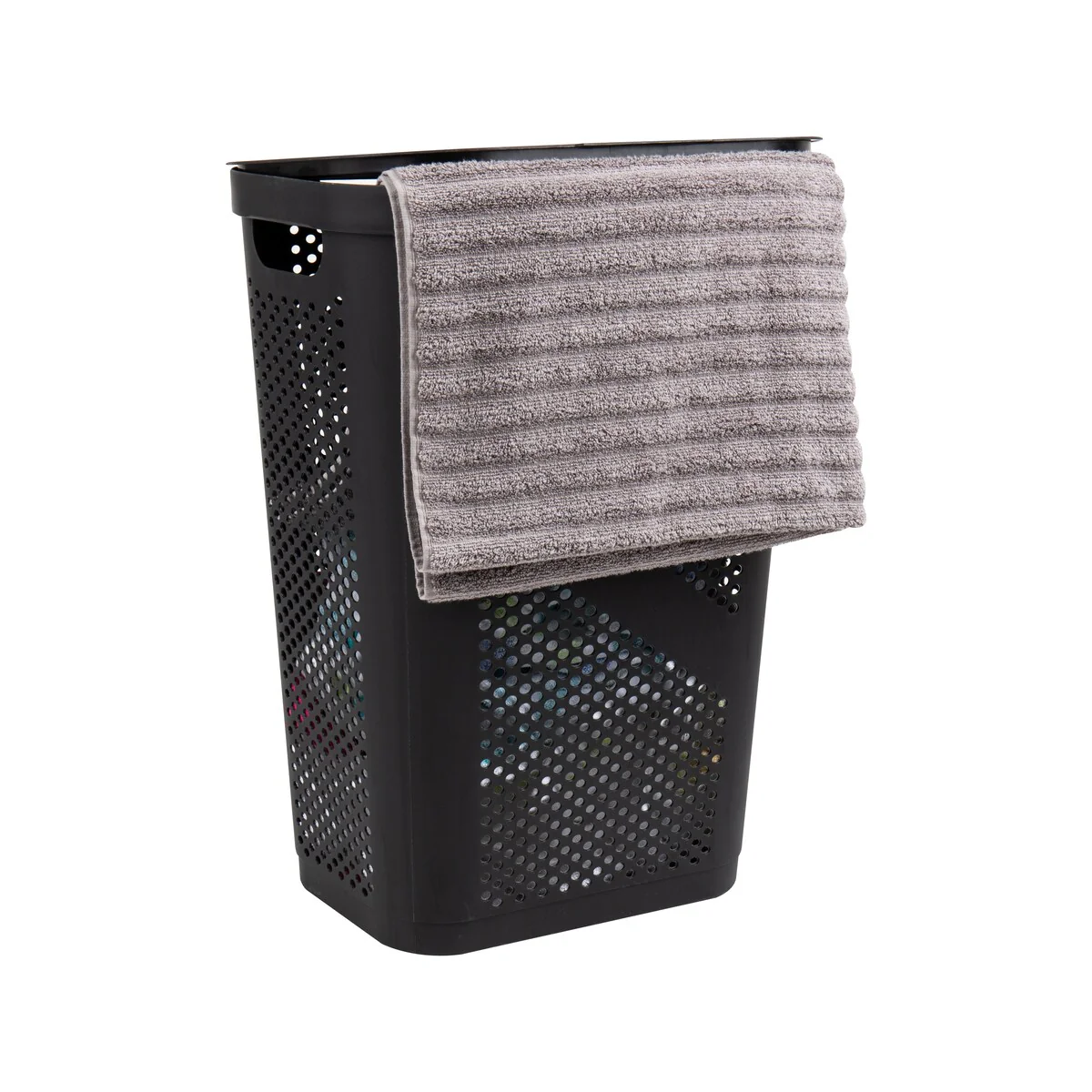 Mind Reader 60L Slim Laundry Hamper, Clothes Basket, Lid, Ventilated, Plastic, 17.25