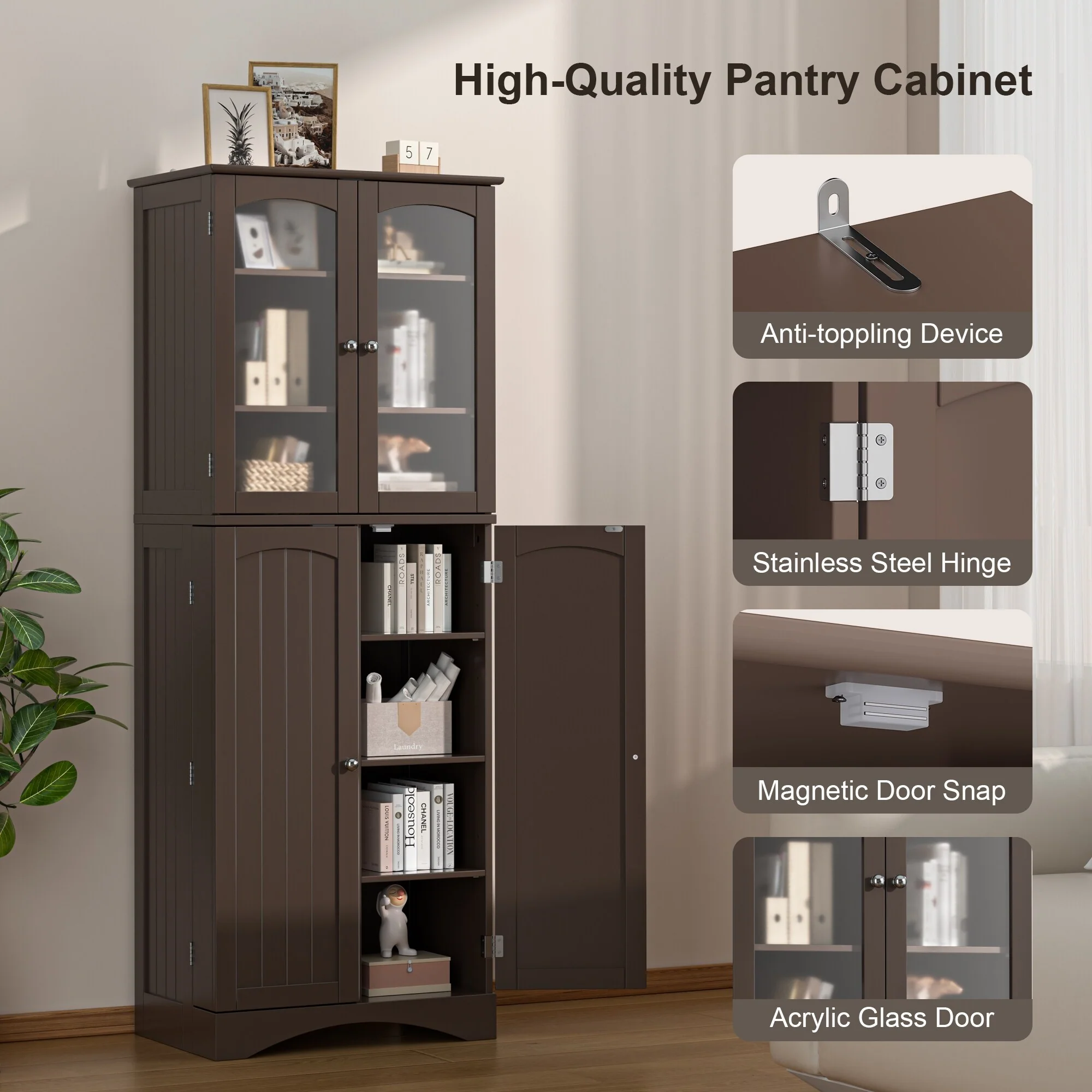 64 inches Tall Kitchen Storage Pantry Cabinet with Adjustable Shelves