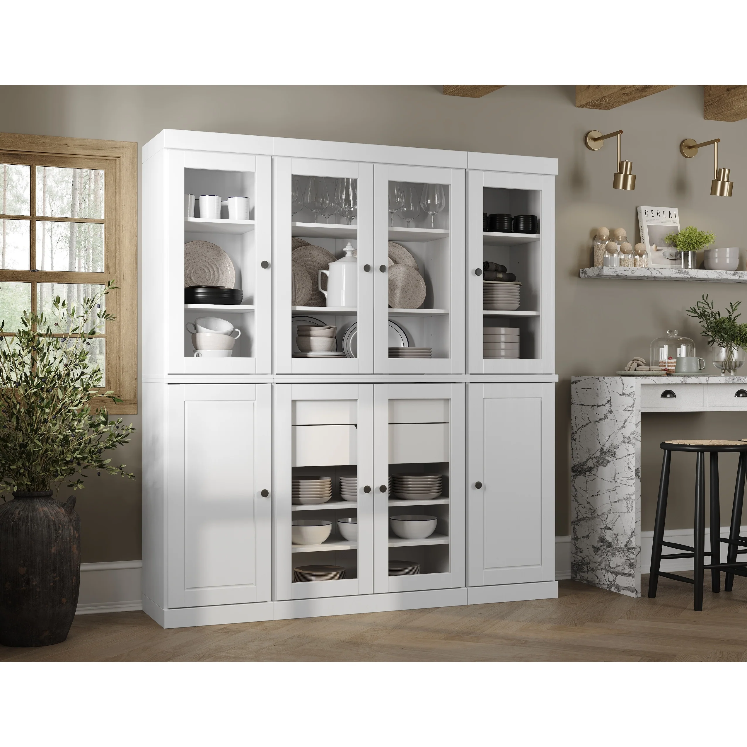 100% Solid Wood Kitchen China Pantry Buffet with Glass or Solid Wood Doors and 2-Drawer Kit by Palace Imports - 65