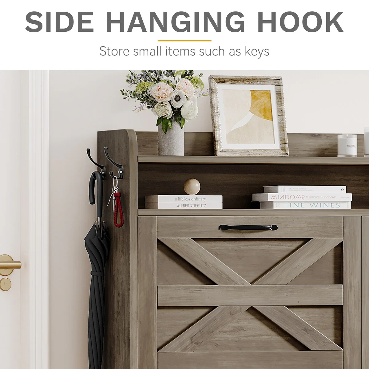 Moasis Farmhouse Flip Shoe Cabinet Shoe Storage Cabinet with 4 Flip Doors Adjustable Shelf - 47.2