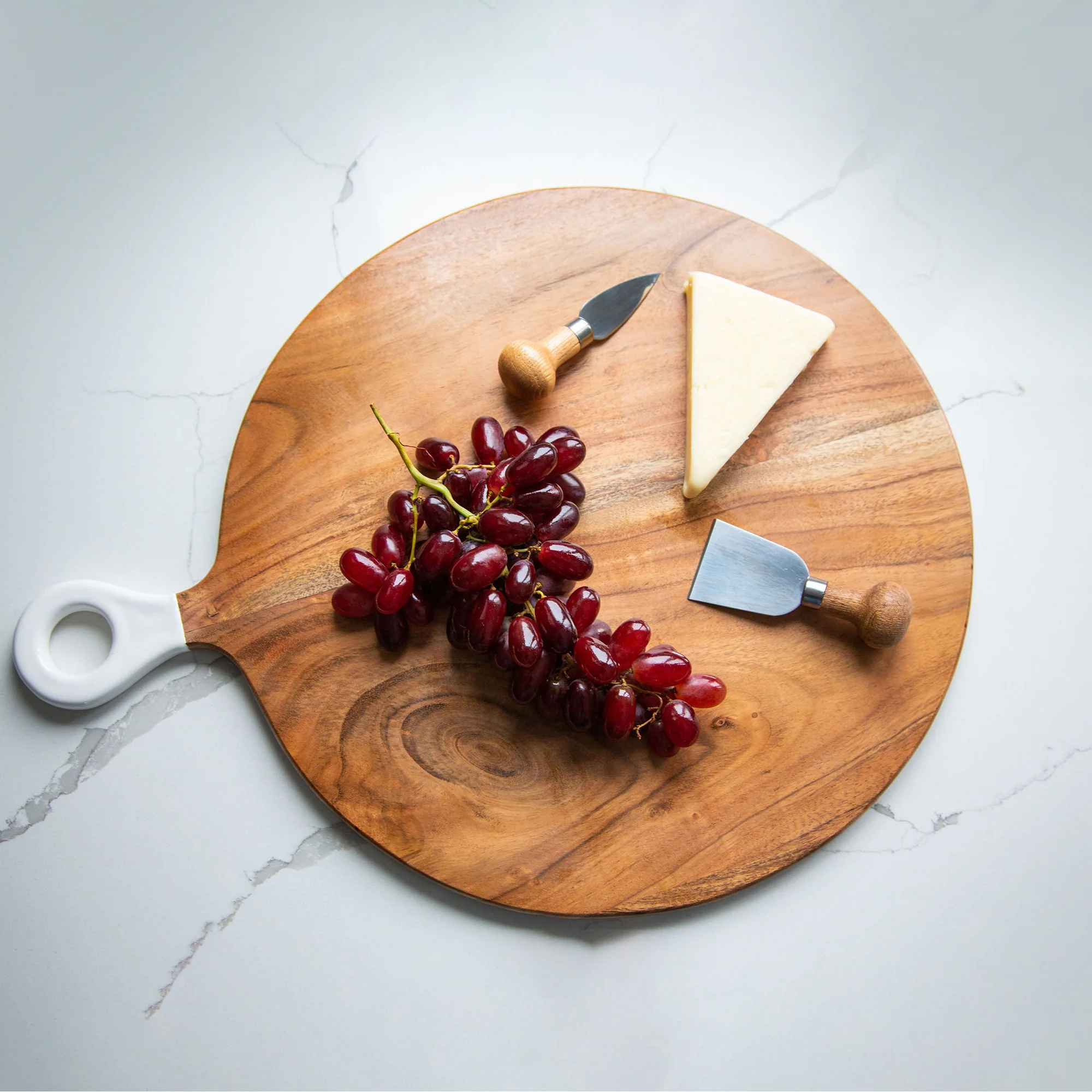 Wood + White Collection Acacia Wood Round Charcuterie Board, Large