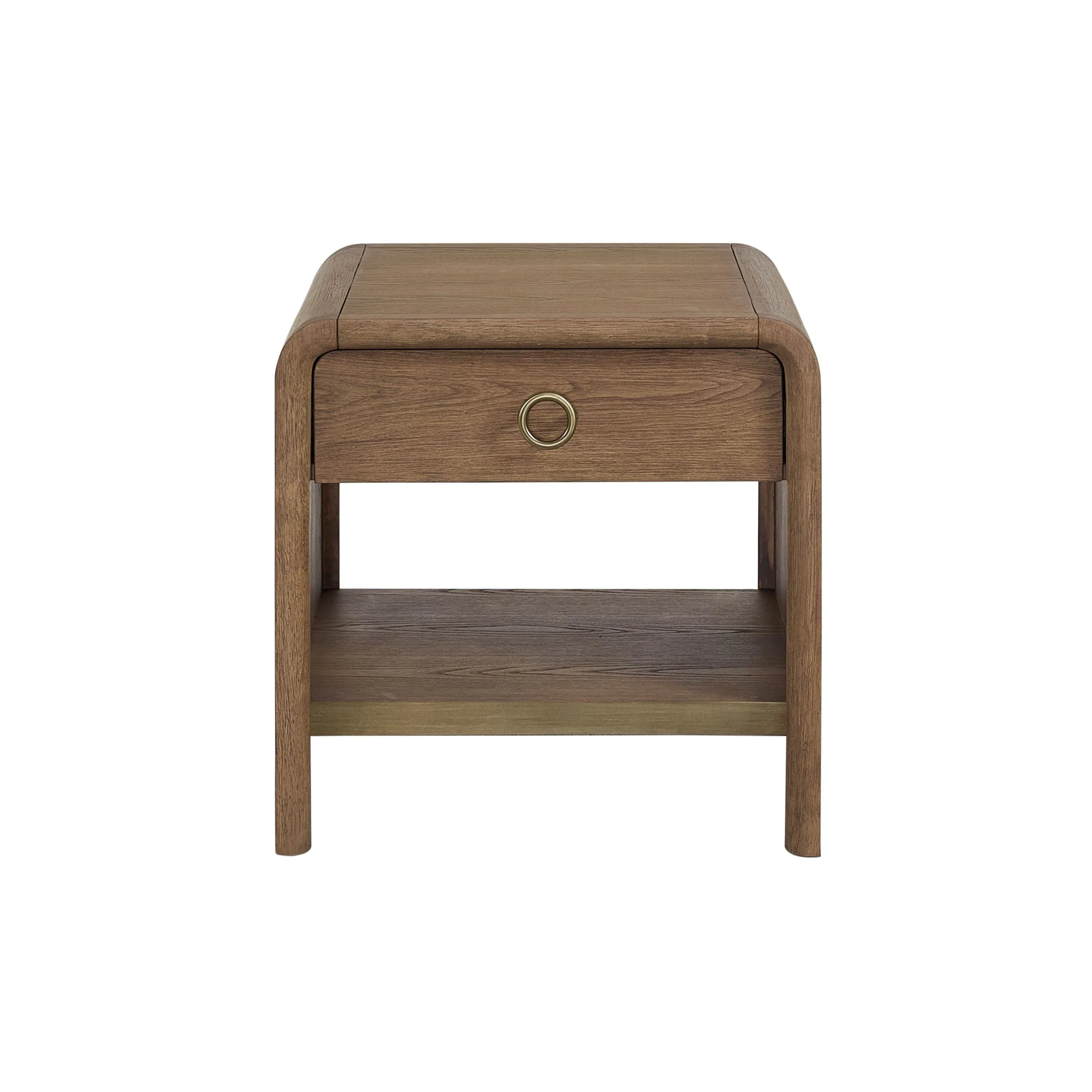 Waterfall End Table with Drawer and Storage Shelf