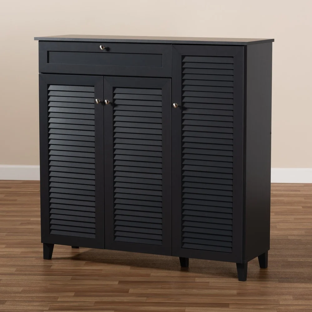 Baxton Studio Contemporary 11-shelf Wood Shoe Storage Cabinet with Drawer