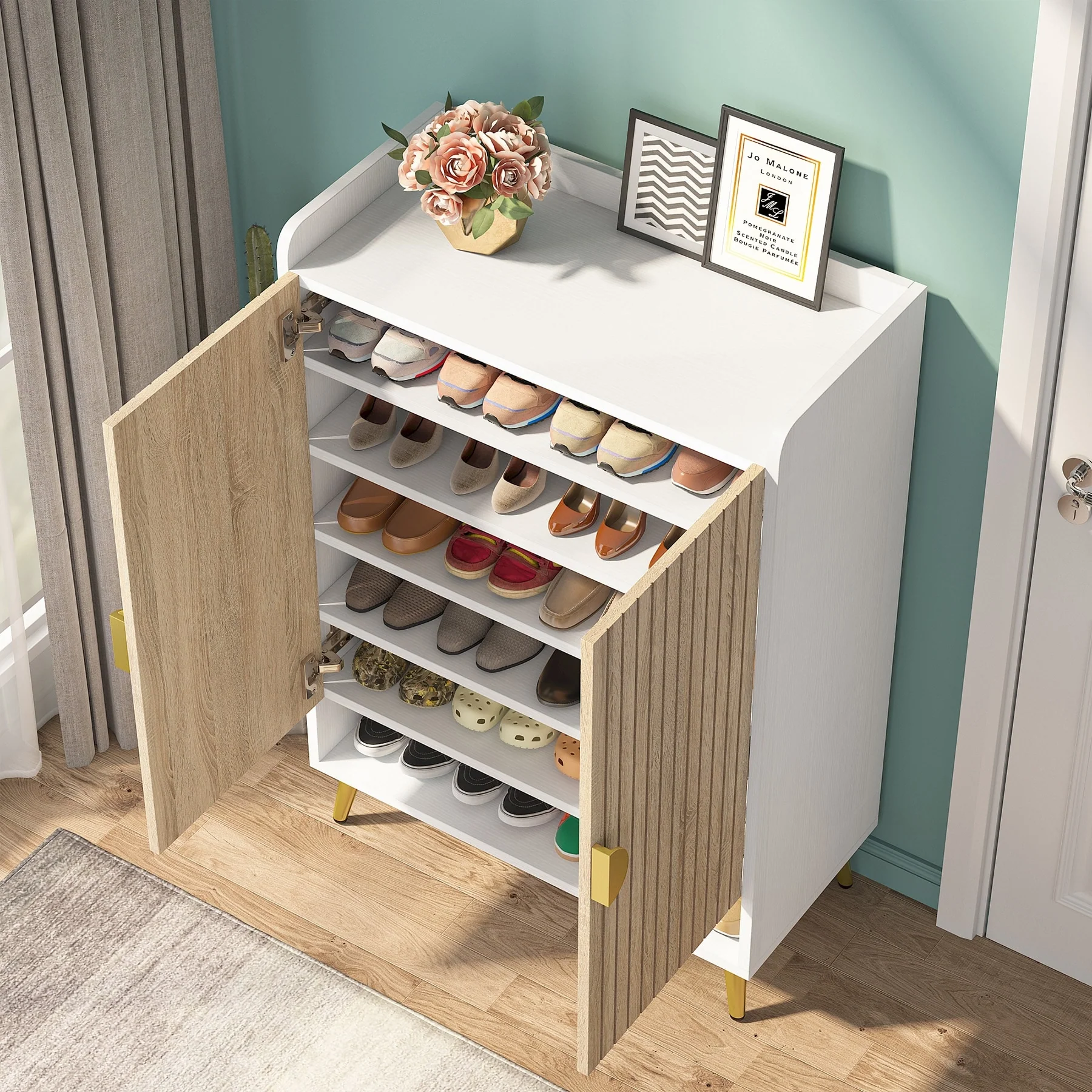 Shoe Cabinet with Doors, Entryway Shoe Storage Cabinet with Adjustable Shelves - 29.6