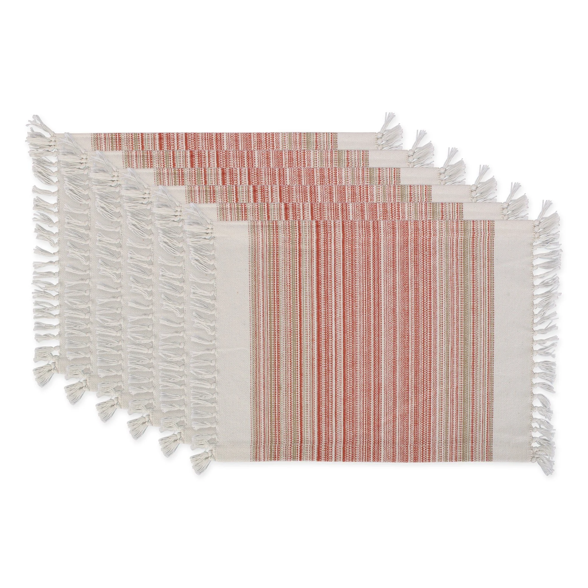 Pimento Striped Fringed Placemats, Set Of 6