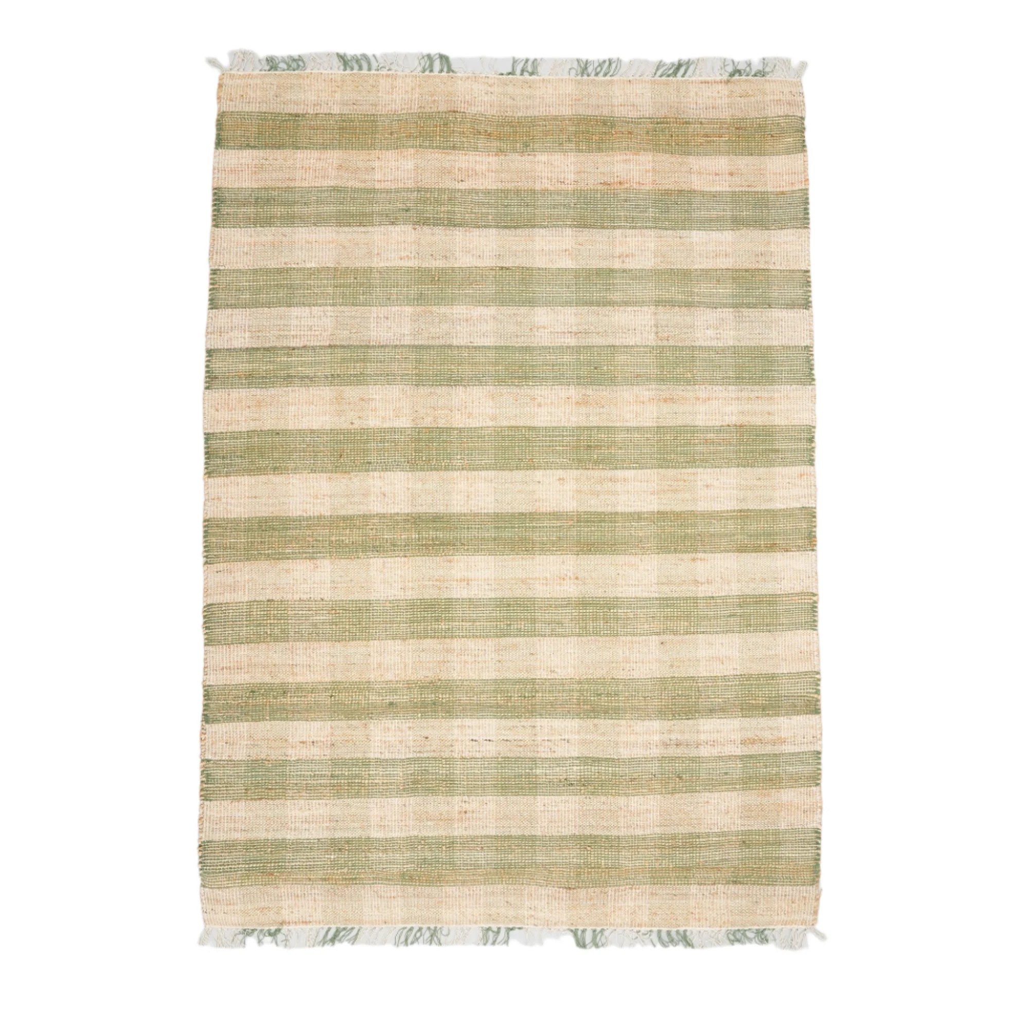 Green Artisan Hand Woven Jute & Cotton Plaid Rug