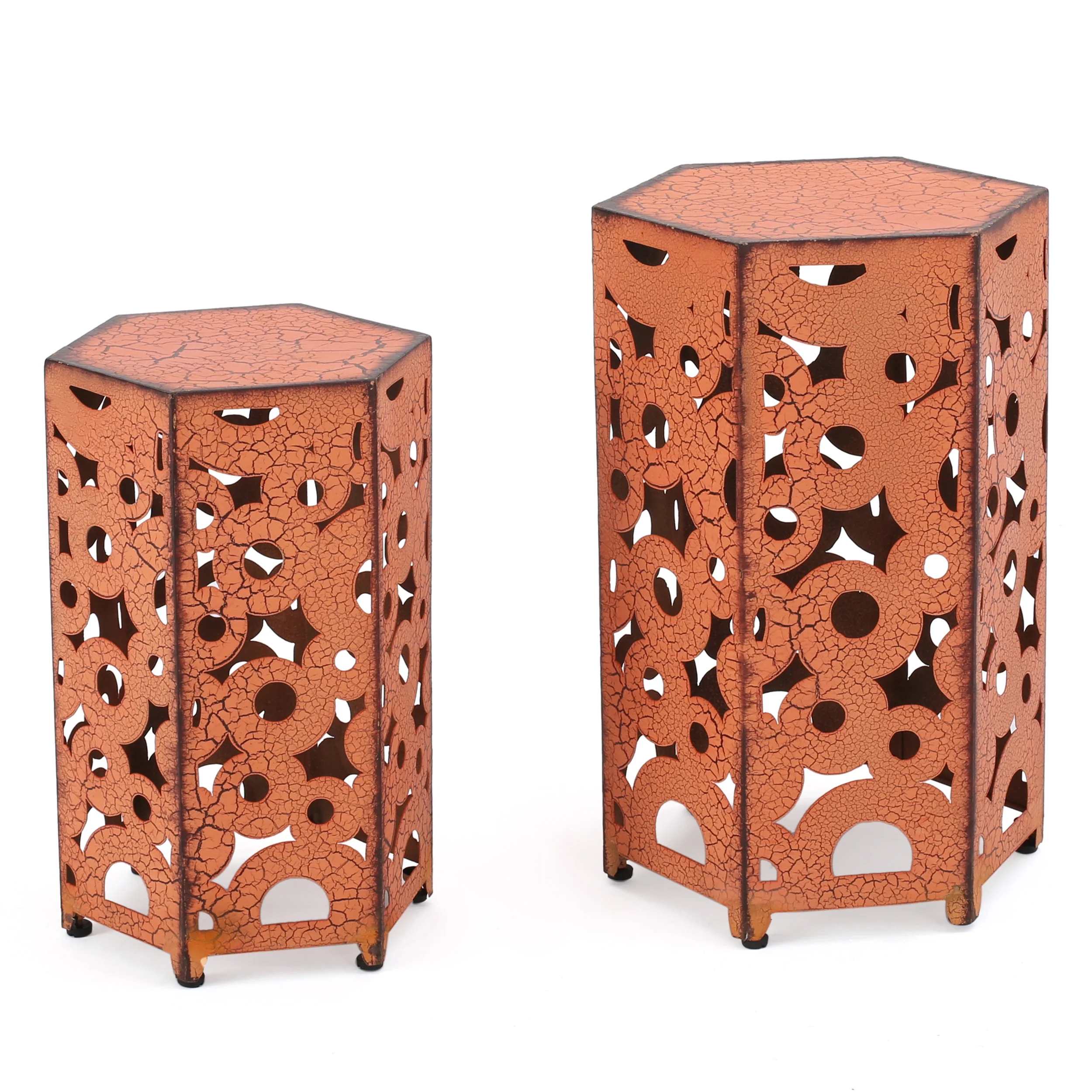 Wistfulness Outdoor Accent Table with Crackle Pattern and Iron Frame, Set of 2
