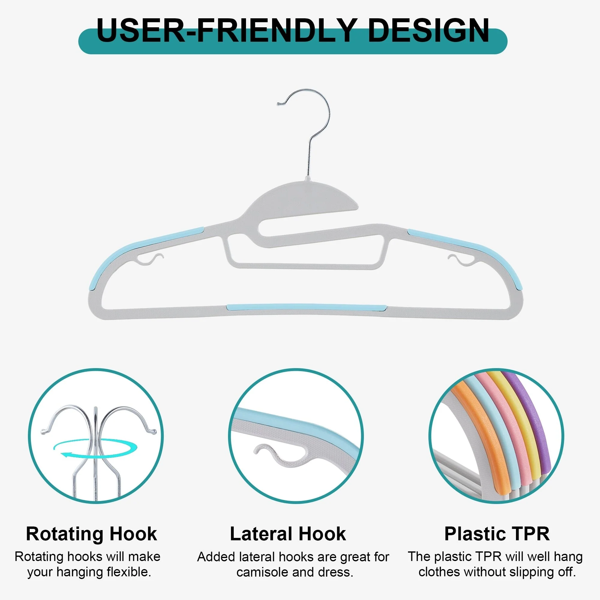 Non-Slip Plastic Clothes Hangers with clips Heavy Duty Dry Wet Clothes Hangers Space-Saving Swivel Hook