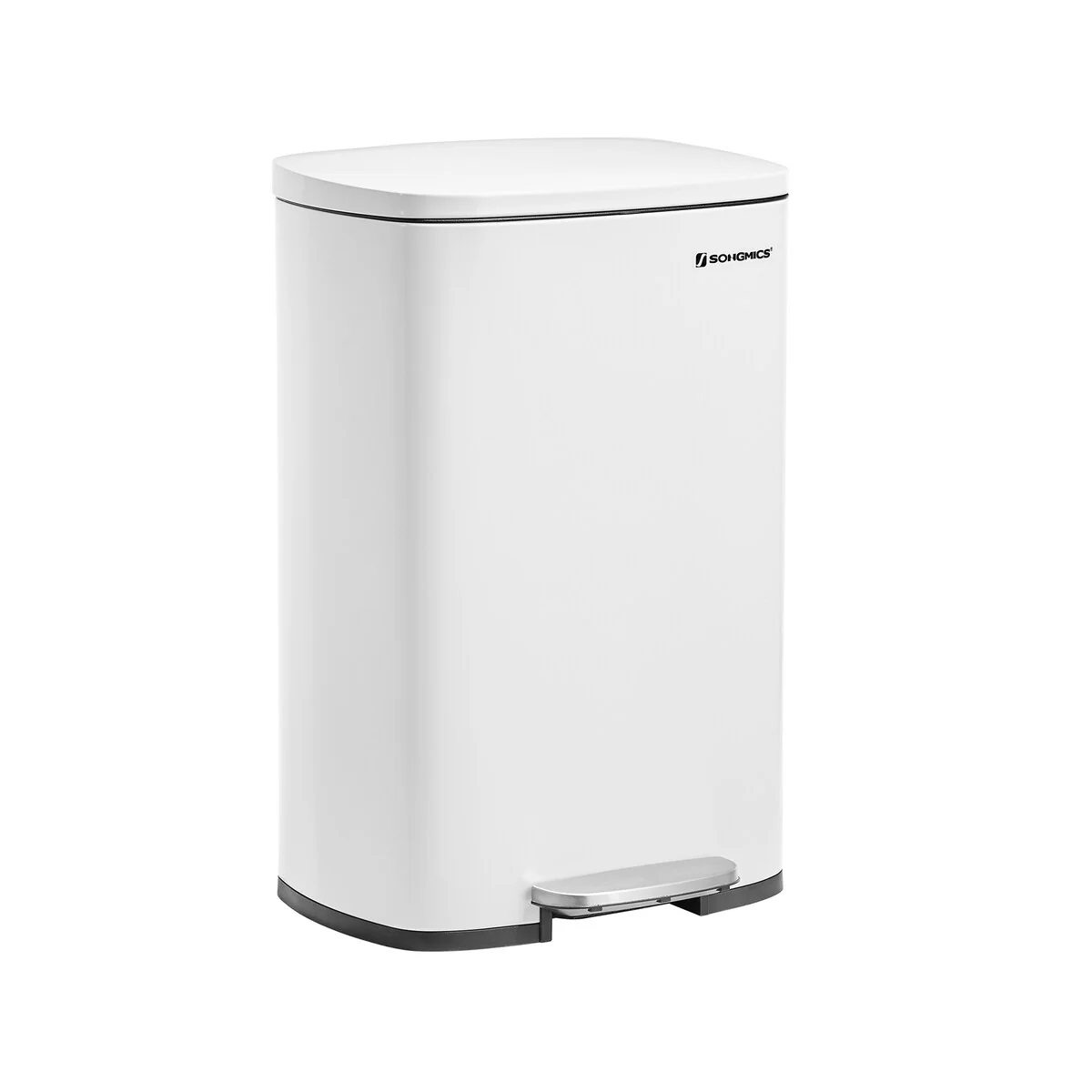SONGMICS 13.2 Gallon Trash Can, Stainless Steel Garbage Can, White