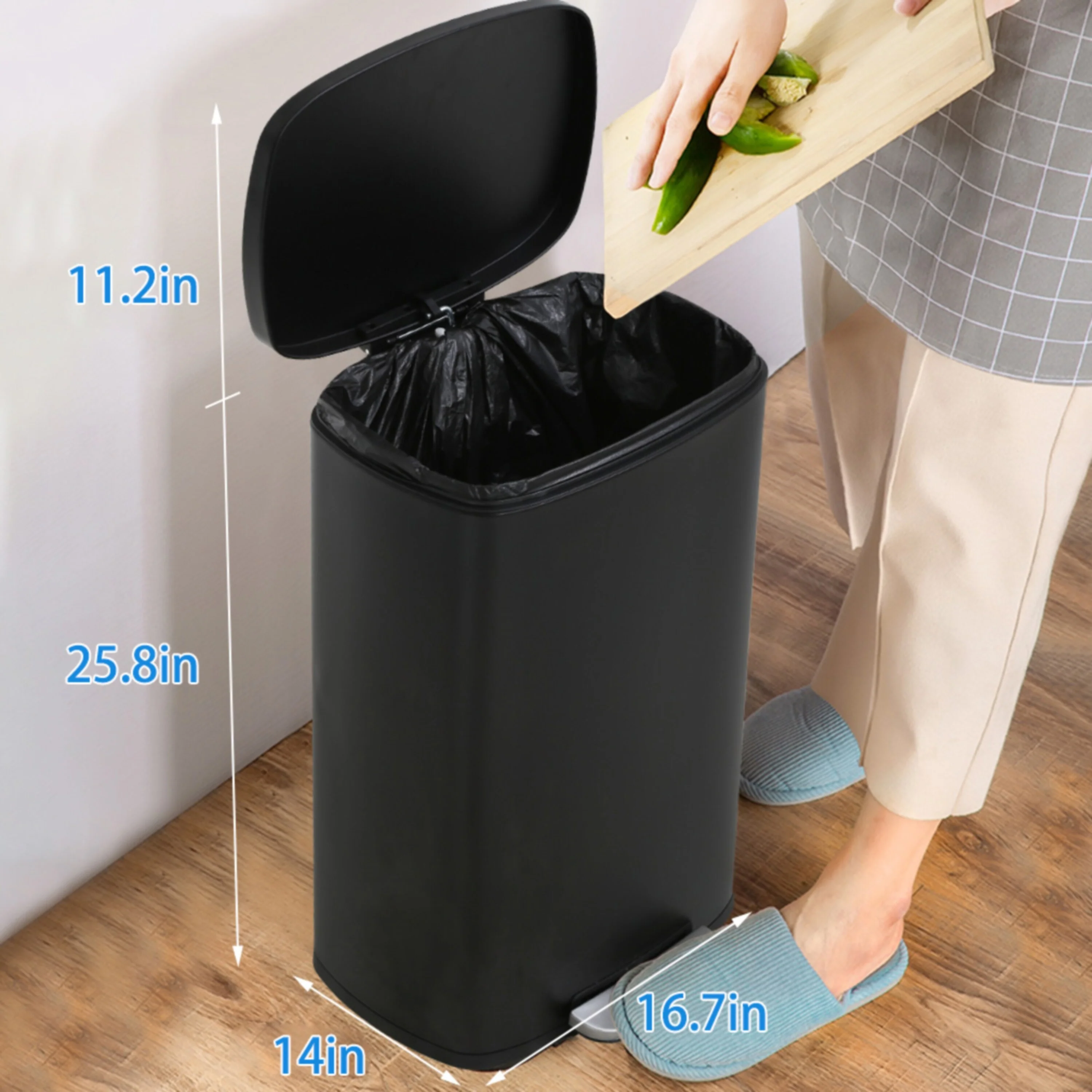 13 Gallon 50 Liter Stainless Steel Step Trash Can with Removable Inner Bucket by Furniture of America