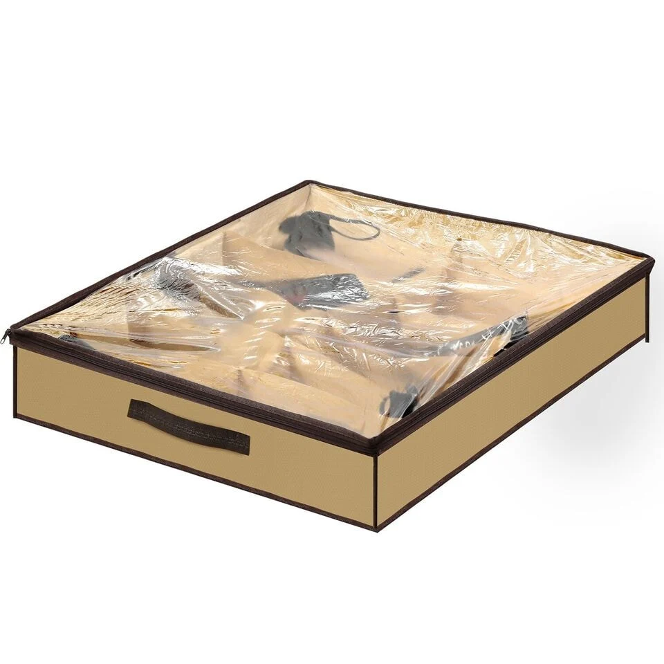 Under Bed Shoes Organizer with Front Zipper Clear Cover