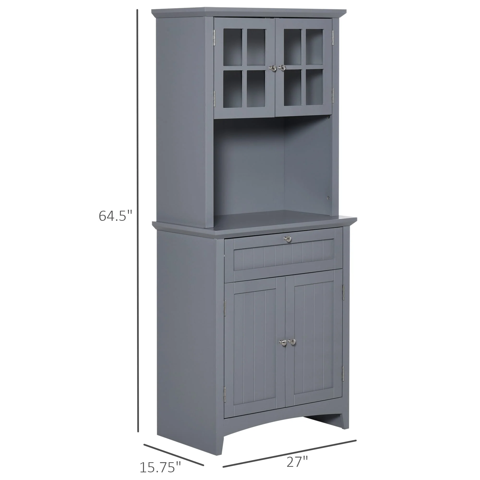 HOMCOM Kitchen Buffet Hutch Wooden Storage Cupboard with Framed Glass Door, Drawer and Microwave Space - 27