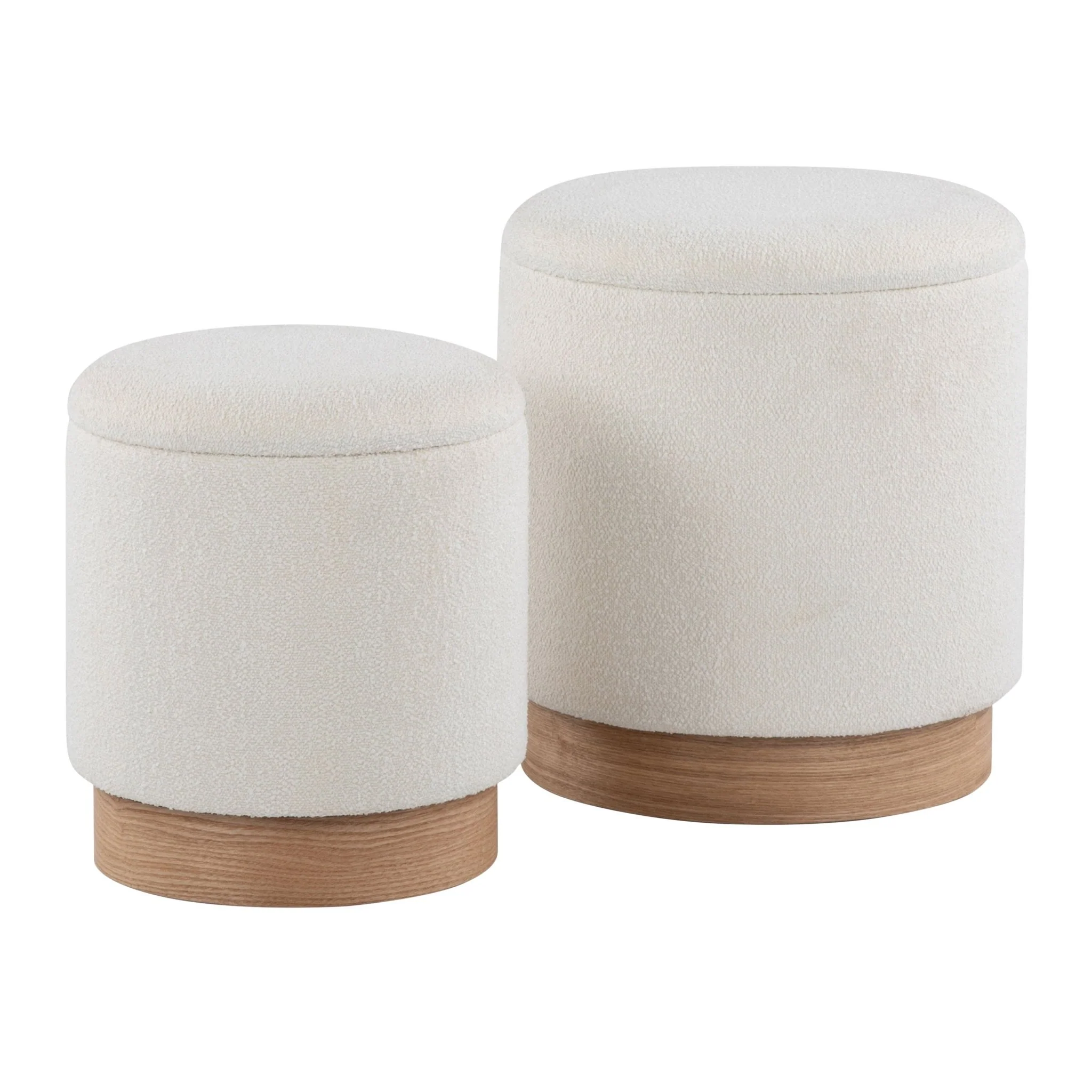 Upholstered Ottoman with Natural Wood Base, Set of 2