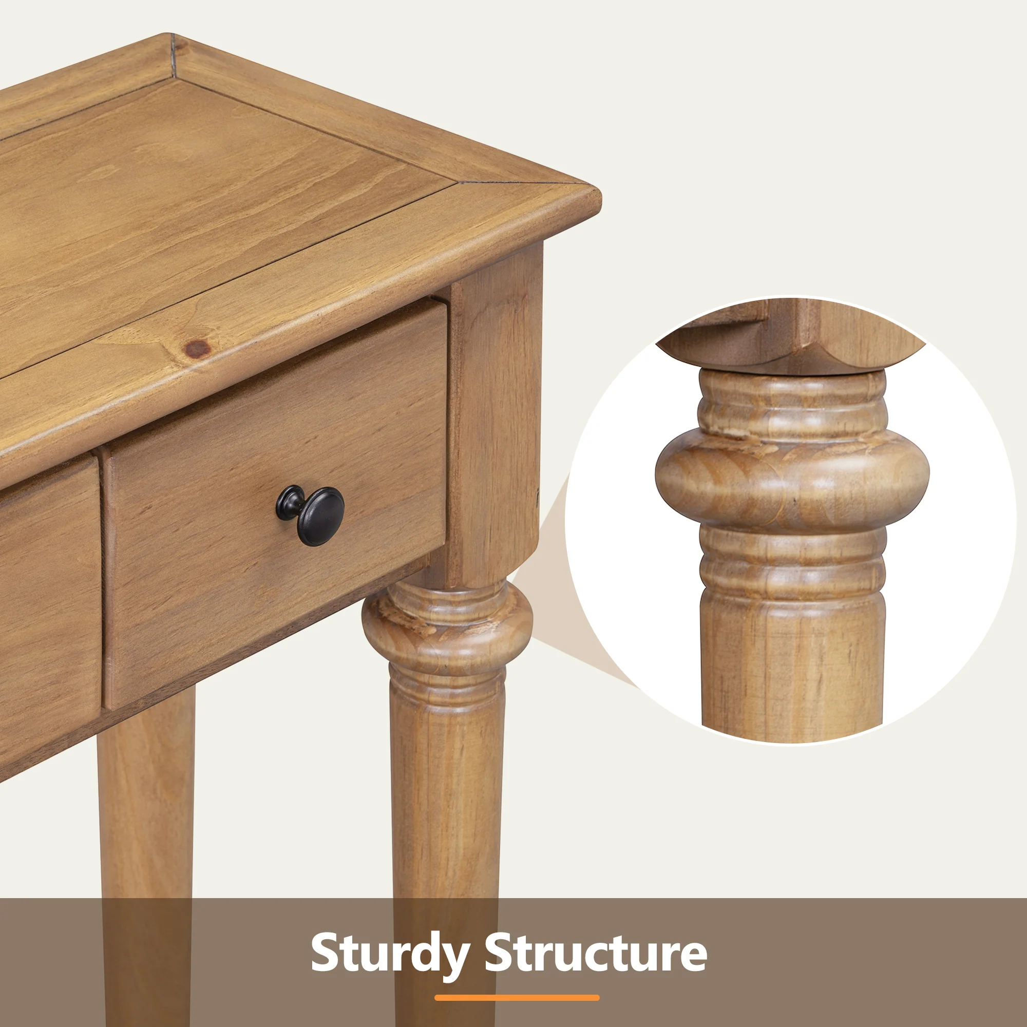 Console Table with 4 Drawers and Open Shelf