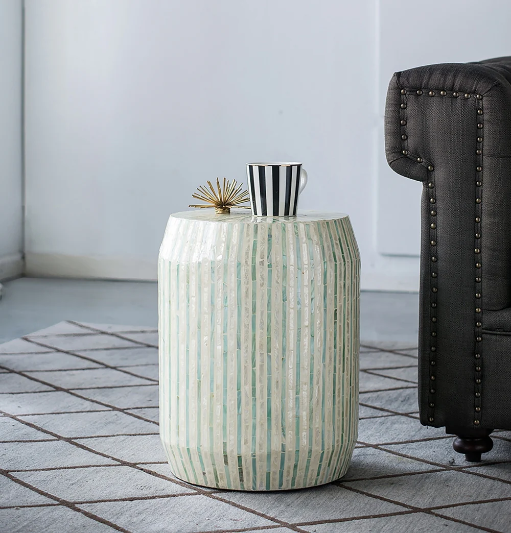 Cream and Green Drum Side Table