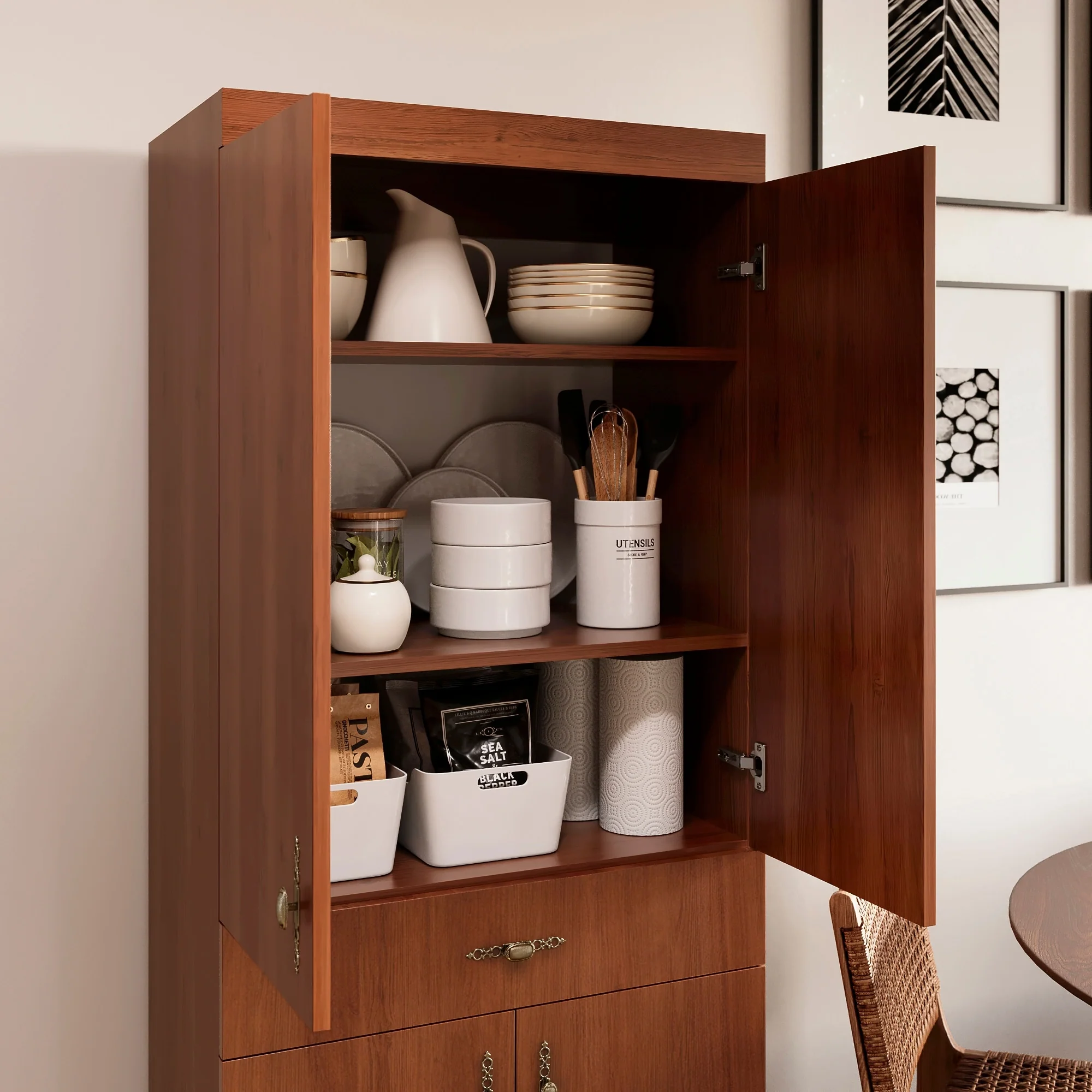 Living Skog Monti Food Pantry Storage Kitchen Cabinet with Adjustable Shelves and Drawer