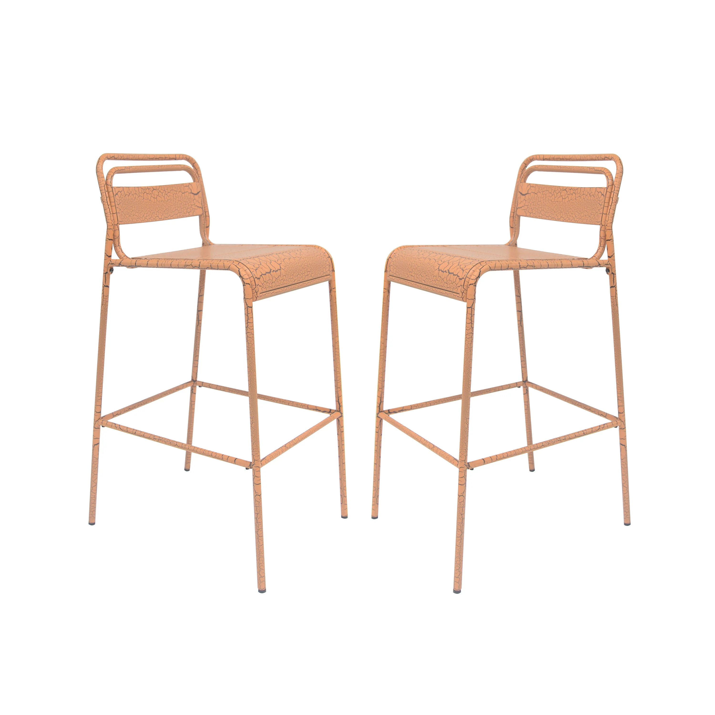 Anhydrite Outdoor Bar Stool with Low Back and Slatted Seat, Set of 2
