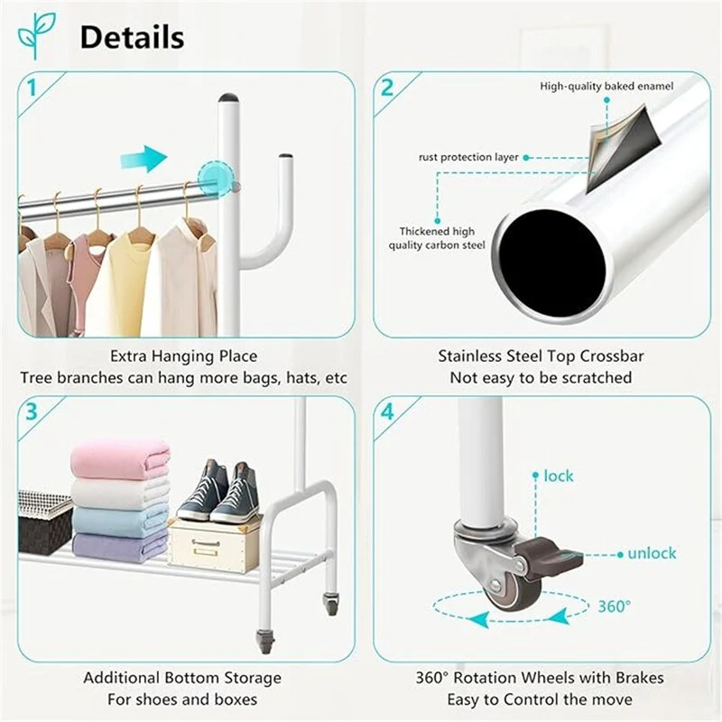 Heavy Duty Clothing Rack with Wheels and Bottom Shelf - 38.19