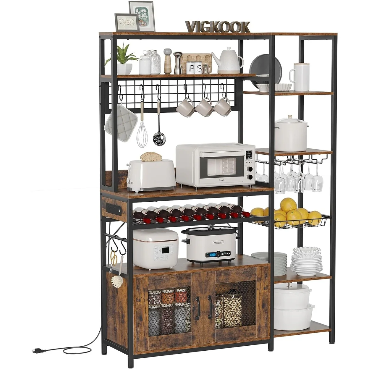 47.2 in Bakers Rack with Power Outlet Coffee Bar with Cabinet