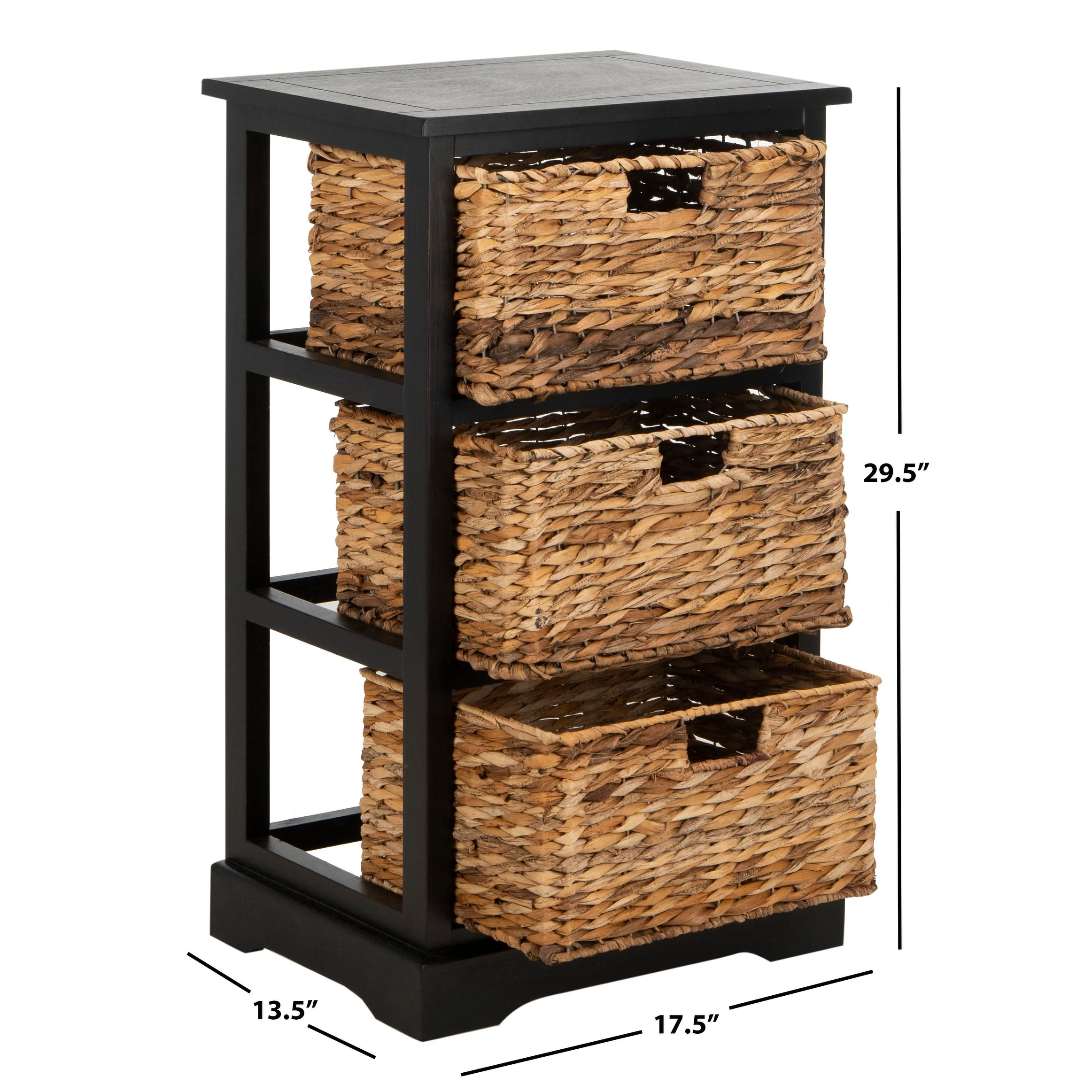 SAFAVIEH Evaline Distressed Black 3 Wicker Basket Storage Unit - 17.3