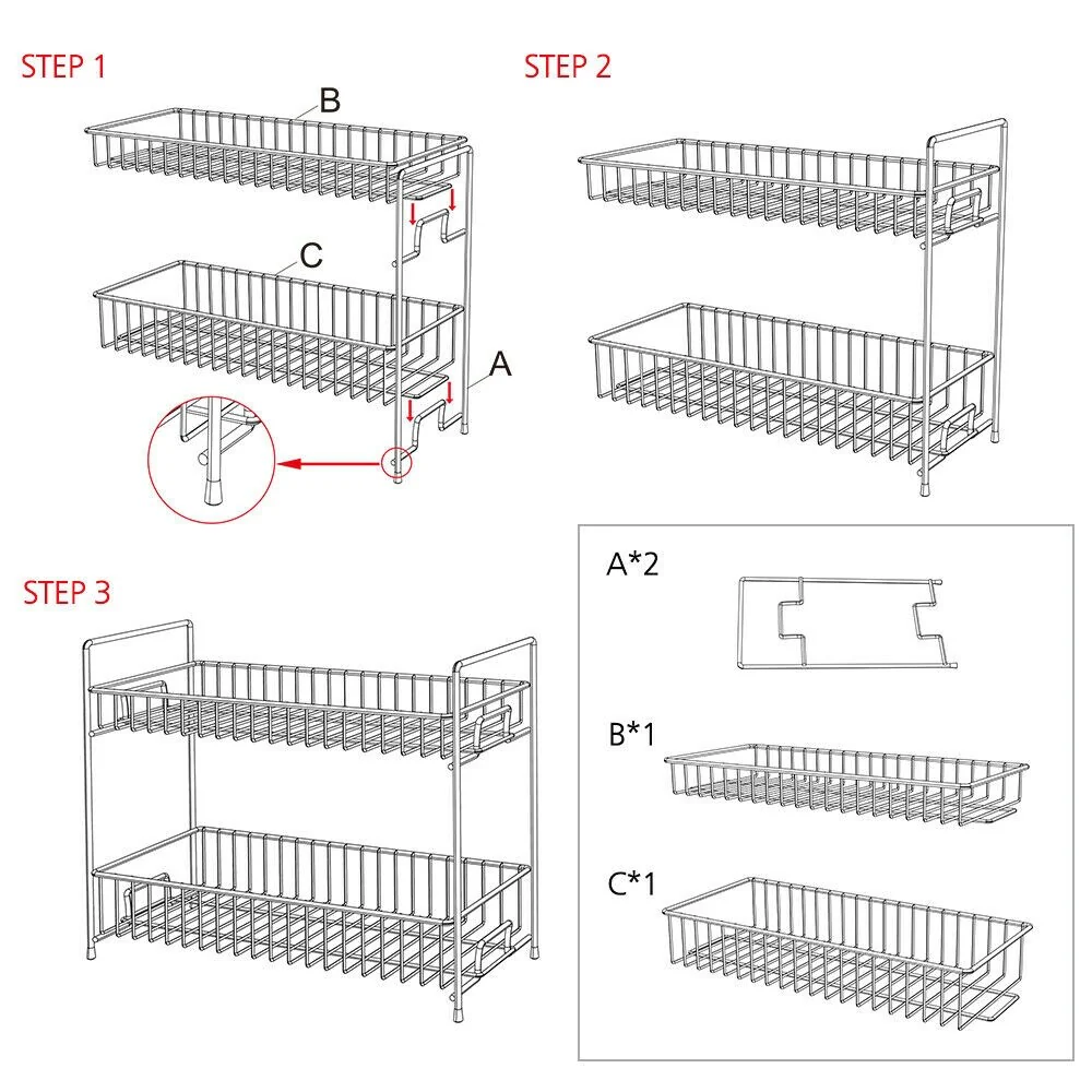 Spice Rack 2 Tier Kitchen Countertop Organizer for Jars Bottles, Black