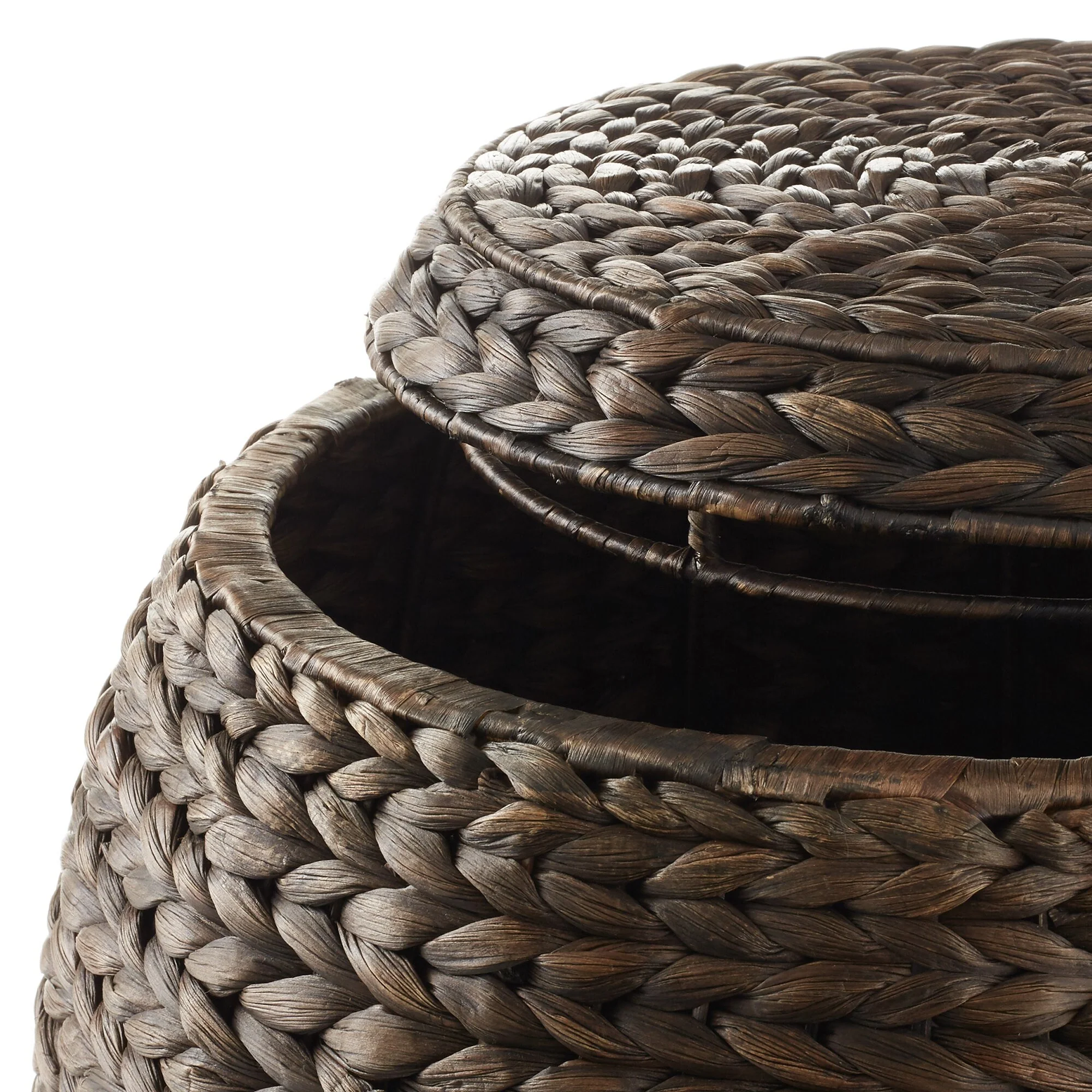 Round Water Hyacinth Storage BasketHamper with Lid