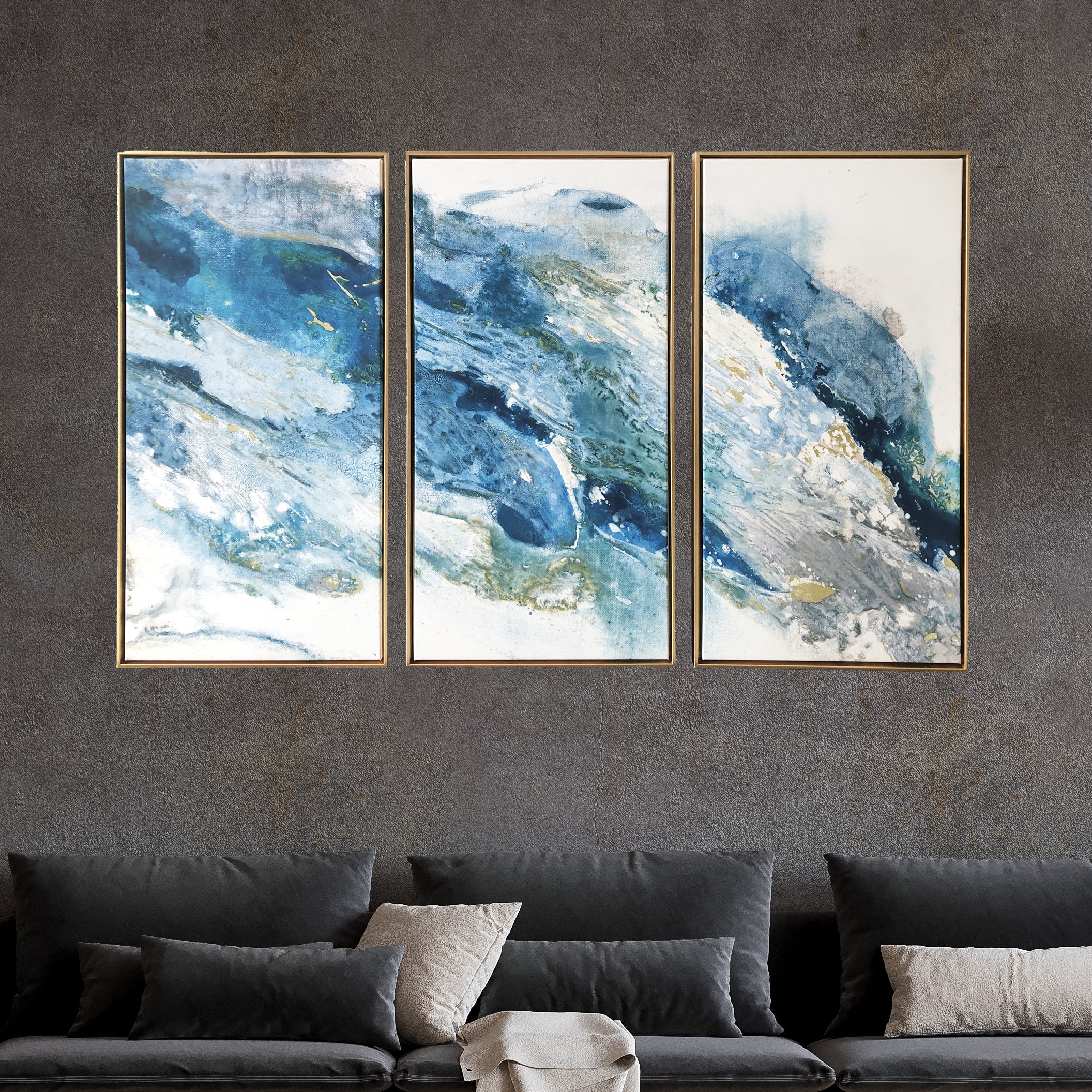 Abstract Turquoise Regalite 3-Piece Gold Framed Canvas Wall Art