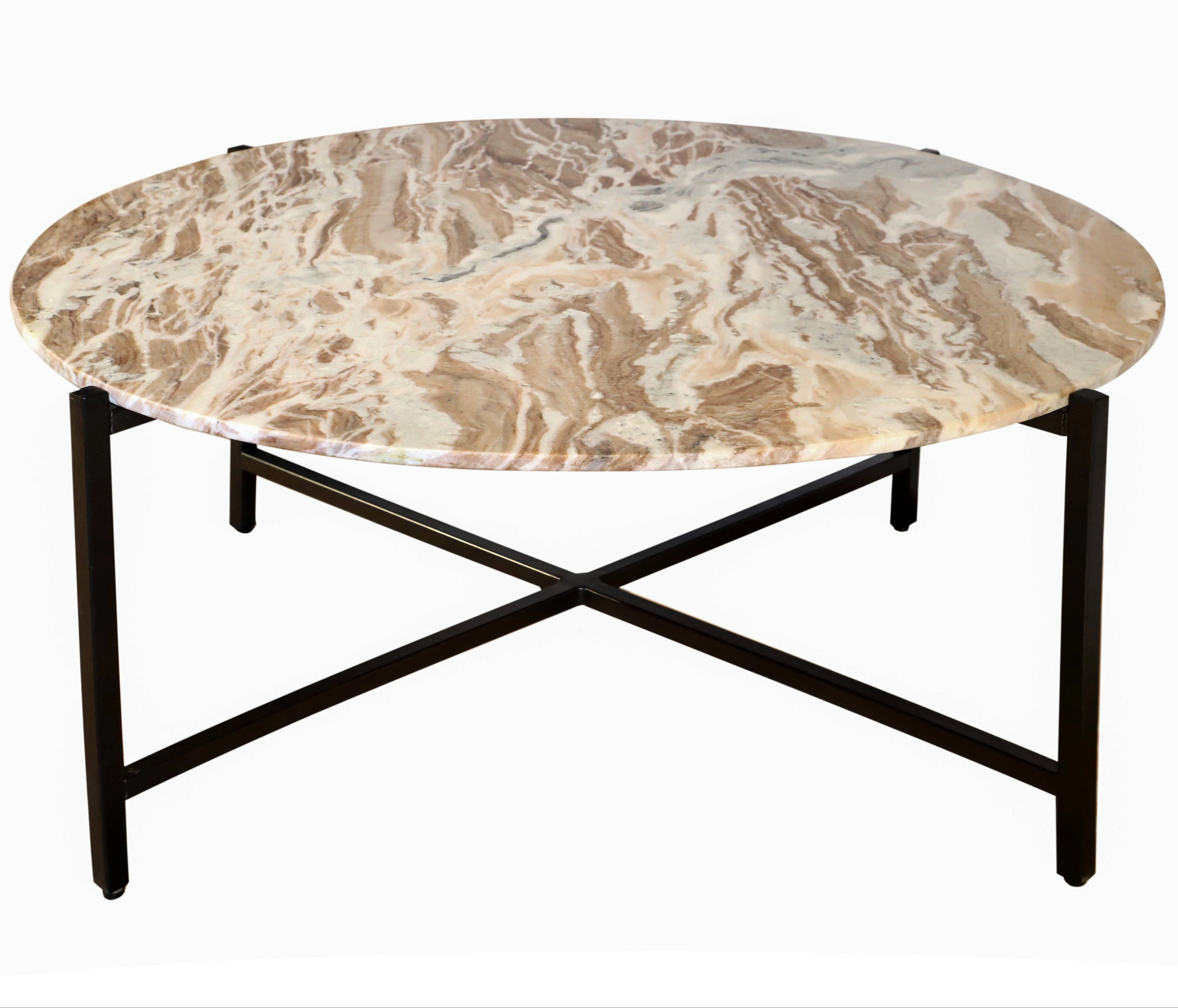 Brown Marble Coffee Table with Metallic Grey Metal Frame
