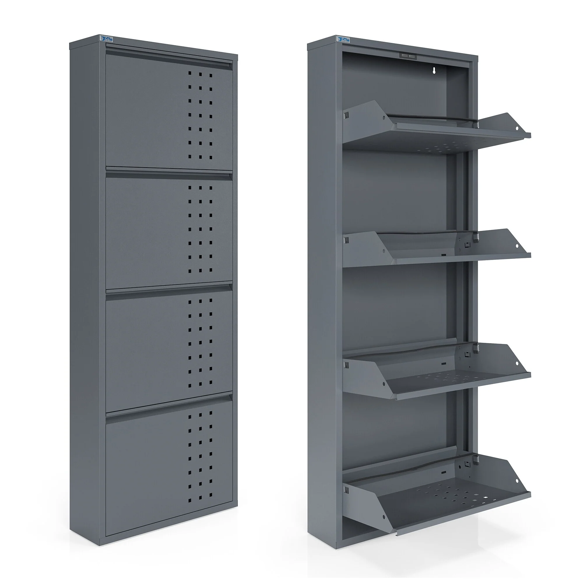 Antibacterial 4 Tier metal shoe cabinet front holes