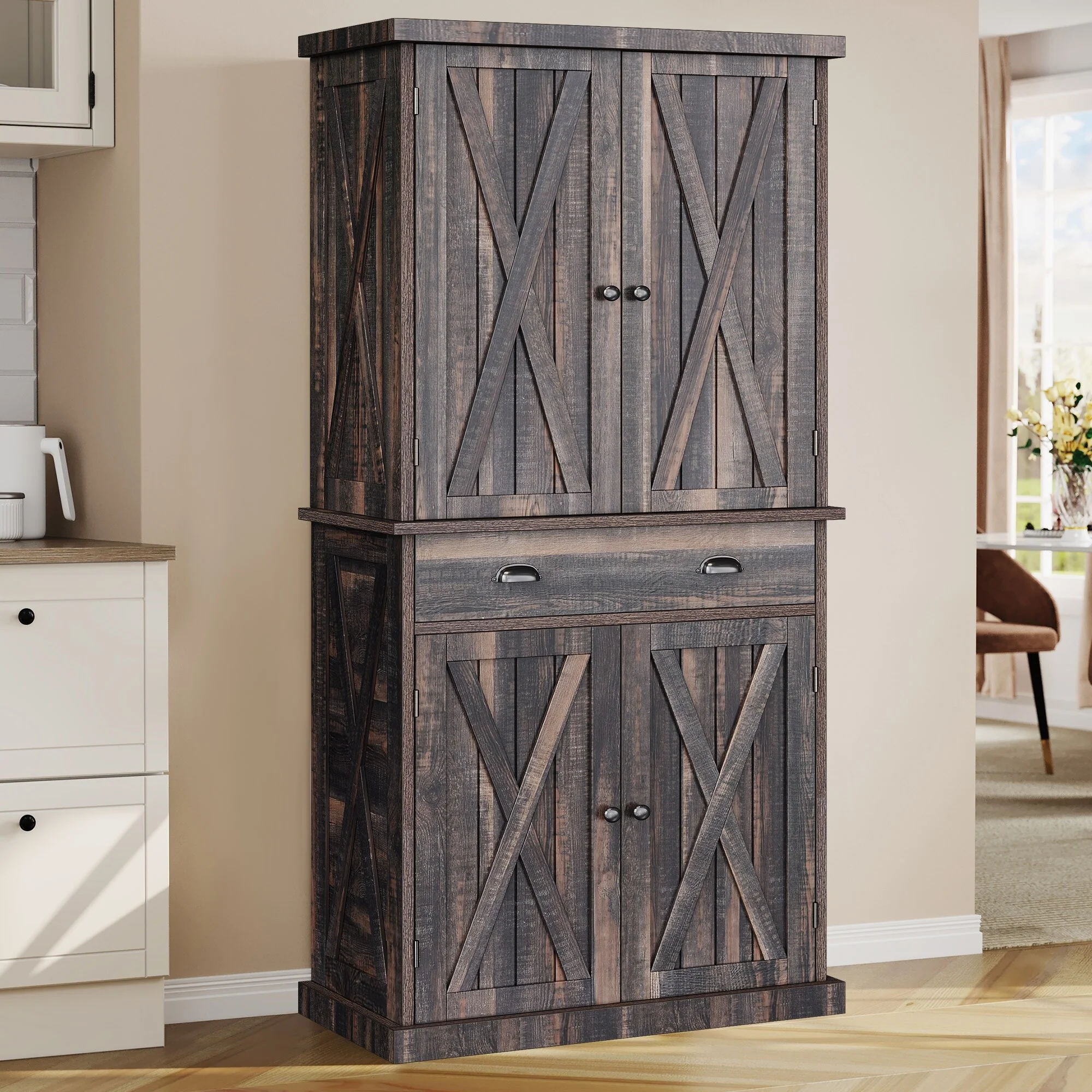 Moasis Farmhouse Traditional Freestanding Kitchen Pantry Storage Cabinet Cupboard