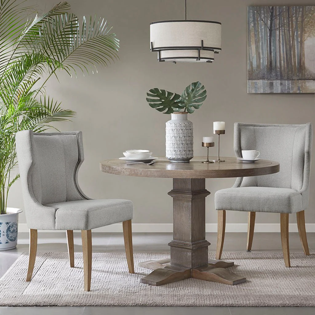 Upholstered Dining Chair with Wing Back and Piping Detail
