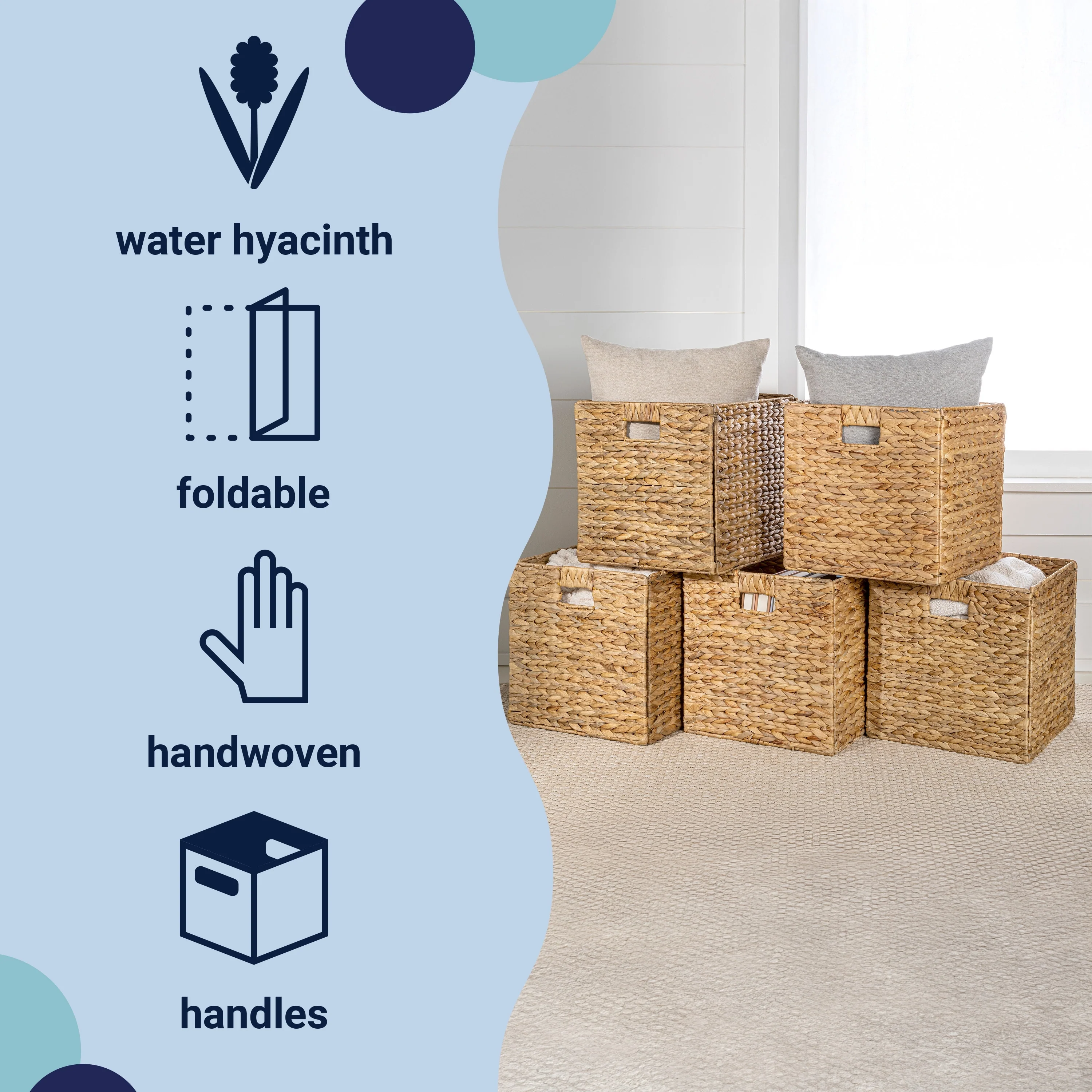 Collapsible Storage Cube Basket with Handles (Set of 5)