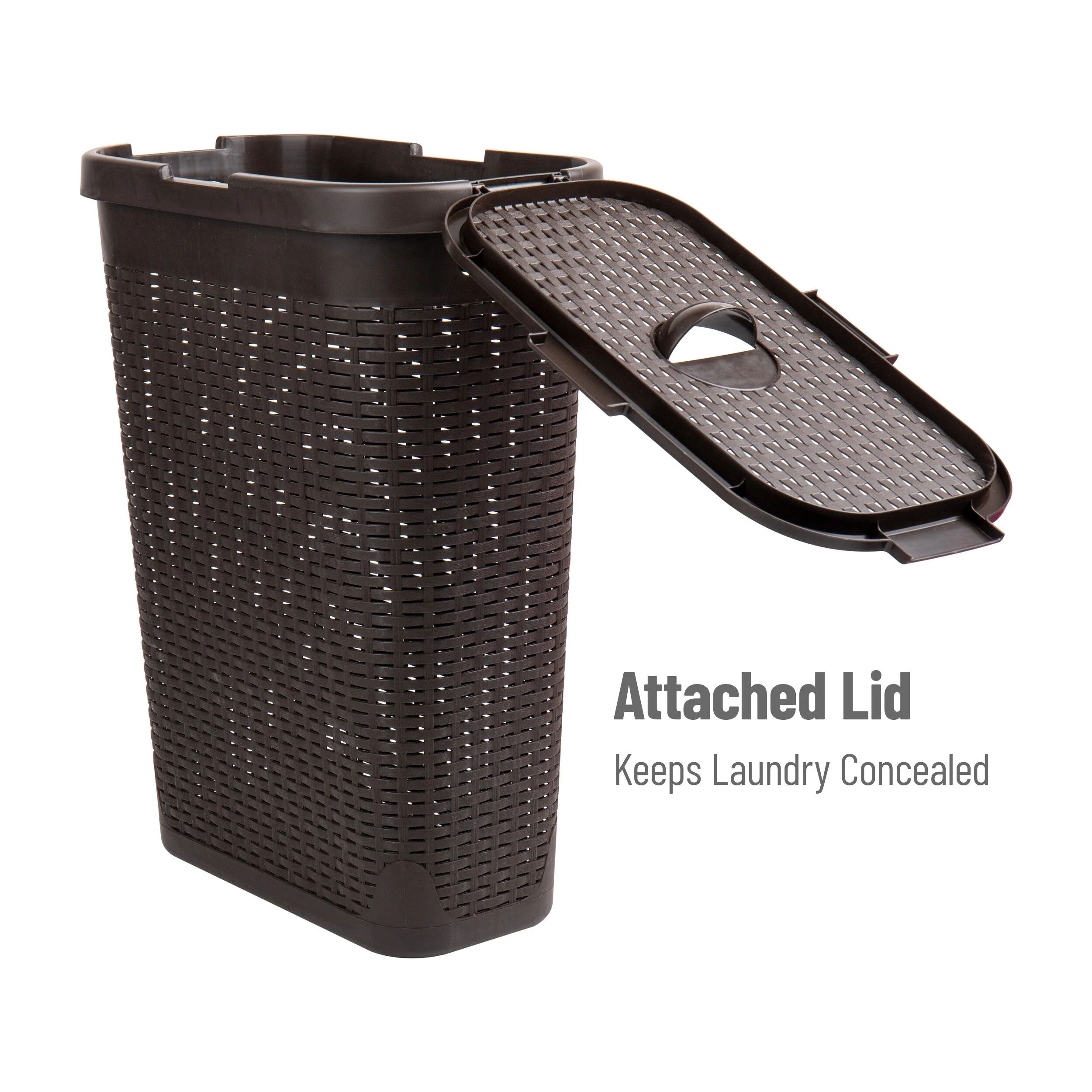 Mind Reader 40L Slim Laundry Hamper, Clothes Basket, Lid, Wicker Design, Plastic, 18