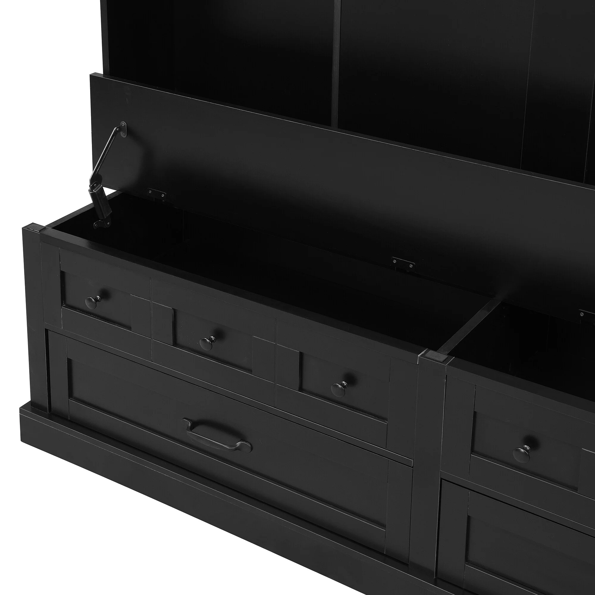 Elegant Wide Hall Tree with 5 Hooks, Versatile Entryway Lift Top Storage Bench with 2 Drawers