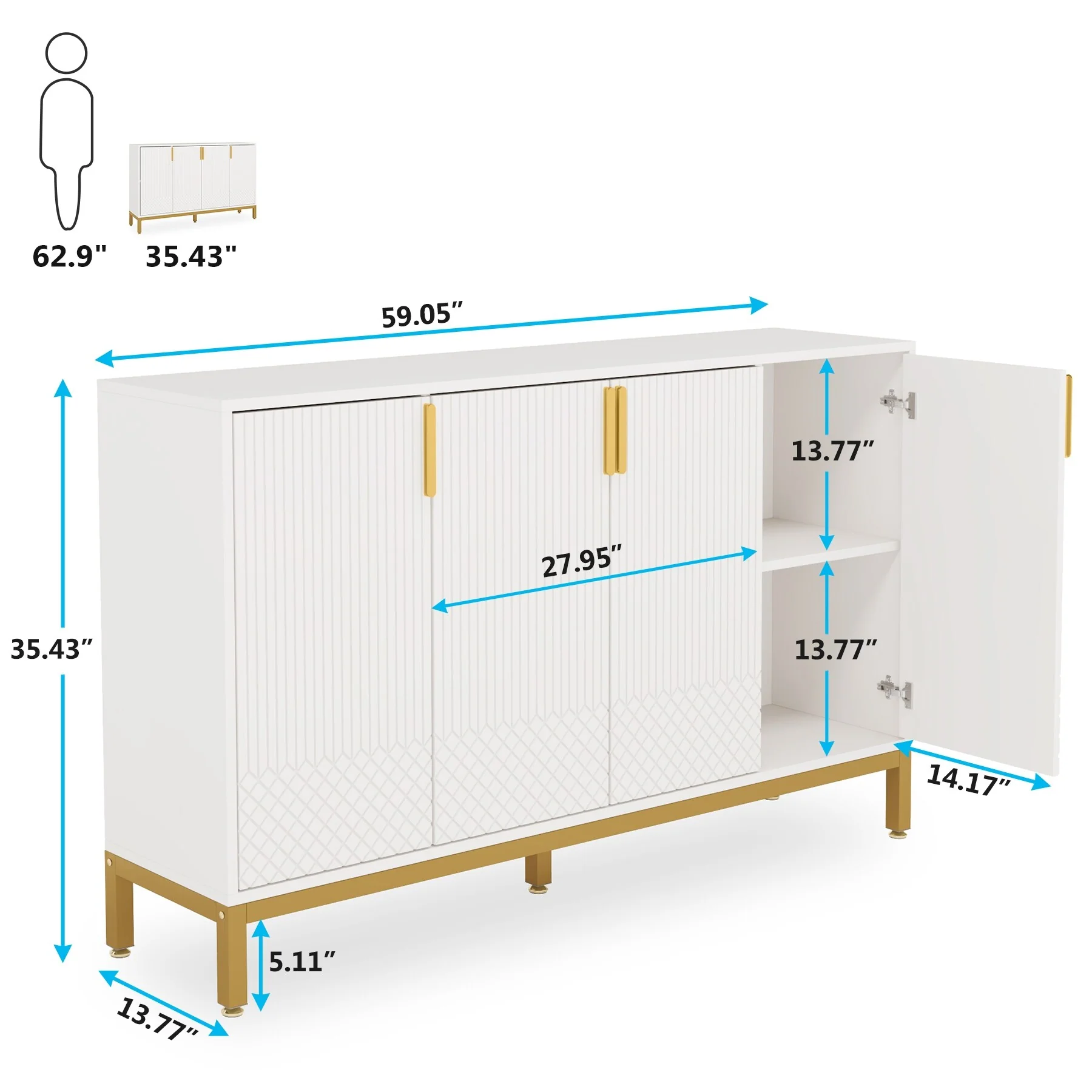 55 Inch Kitchen Sideboard Cabinet, Buffet Cabinet with Storage