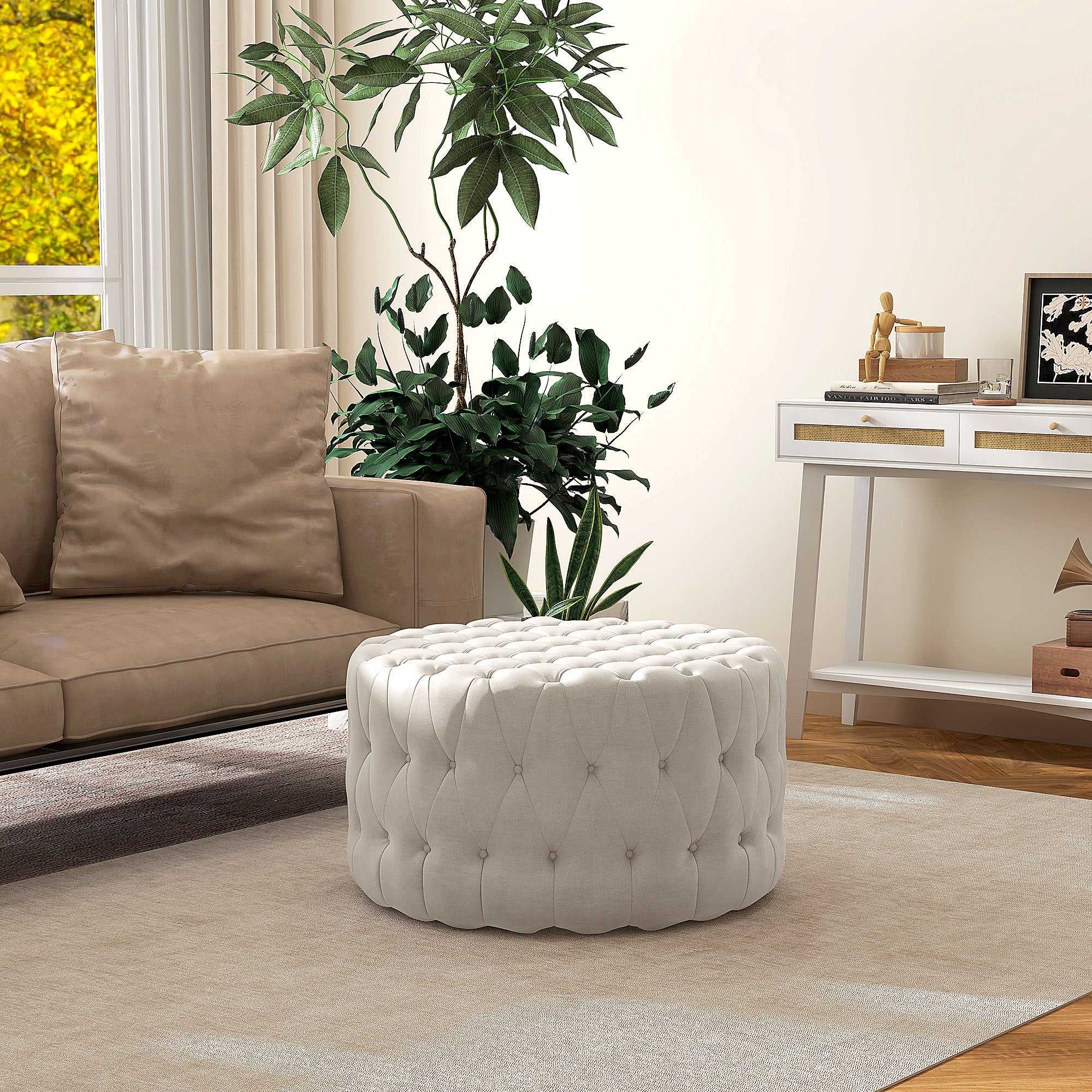 Velvet-feel Round Ottoman