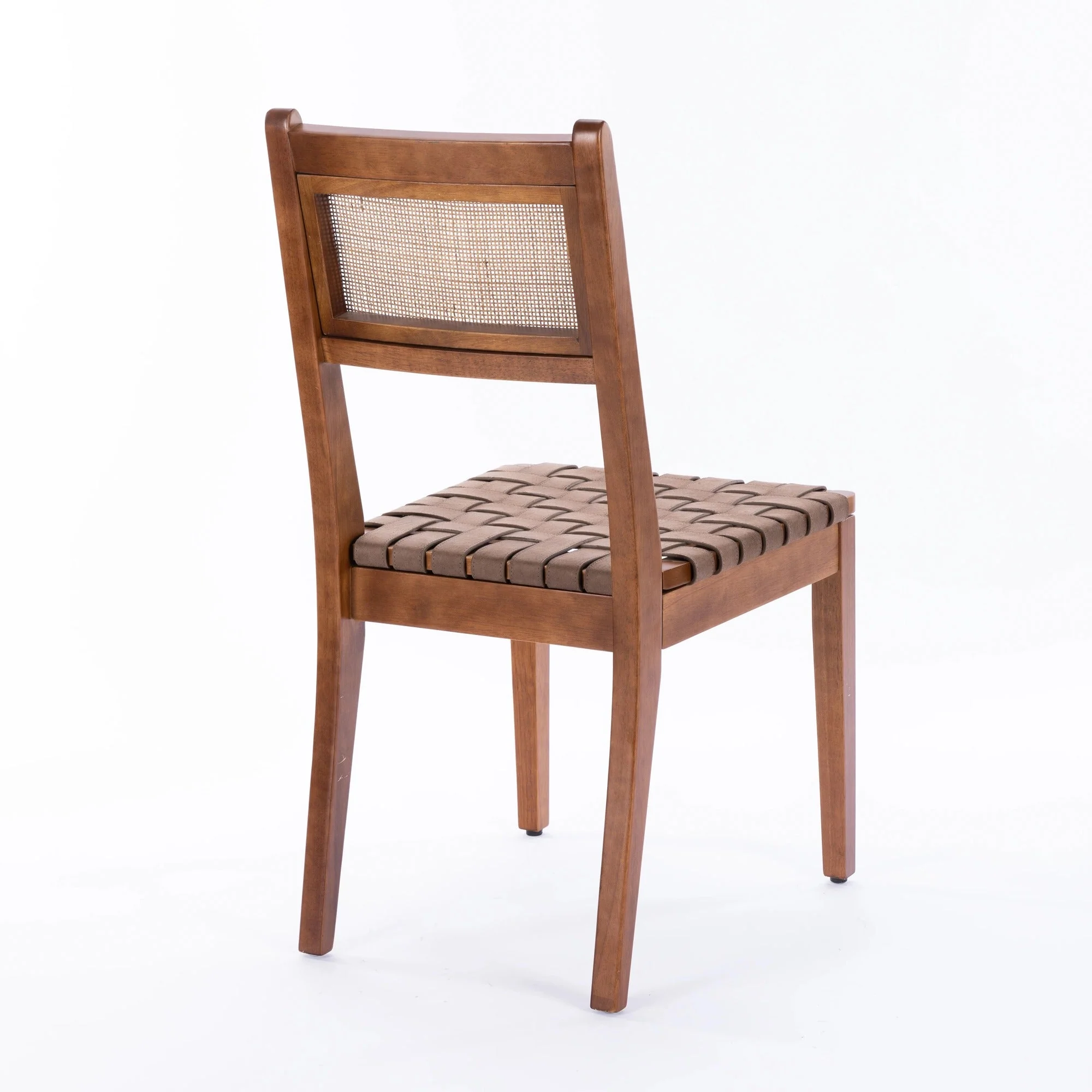 Dining Chair with Rattan Back and Wood Legs, Set of 2