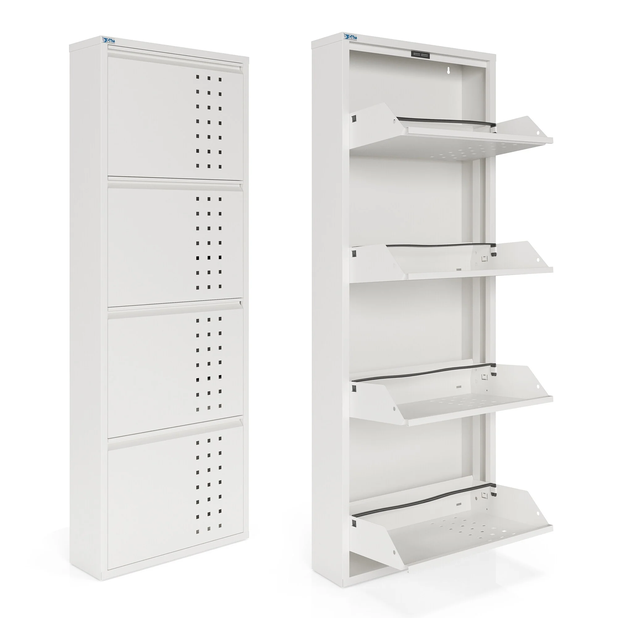 Antibacterial 4 Tier metal shoe cabinet front holes