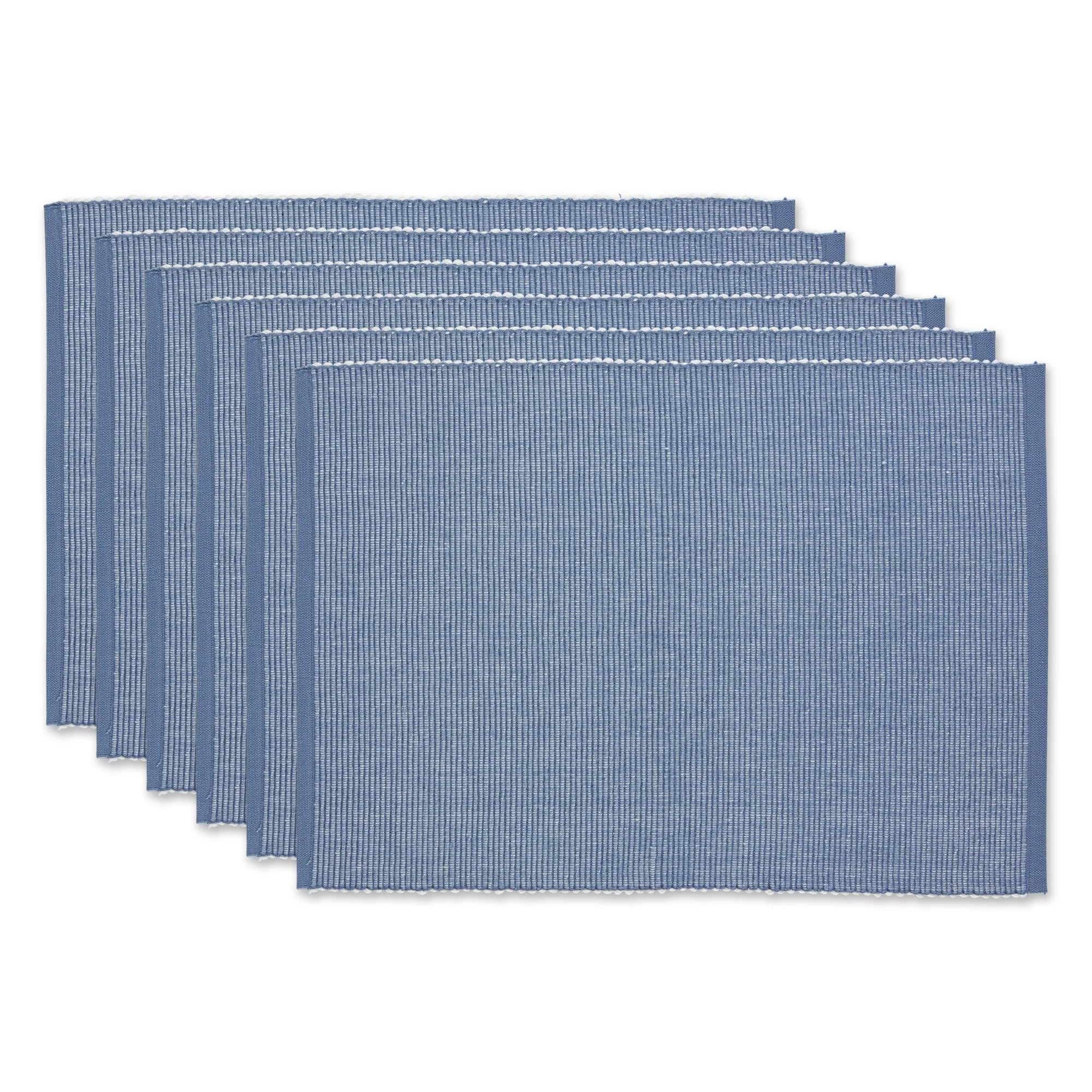 Stonewash Blue/White 2-Tone Ribbed Placemats, Set Of 6