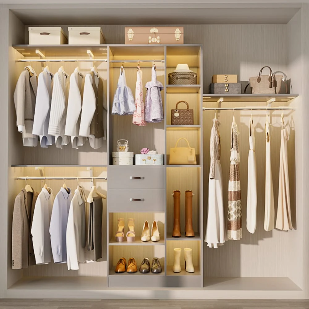 31.5'' to 96'' W Closet Organizer System with Drawers and Tower Shelves for Reach-in and Walk-in Closet