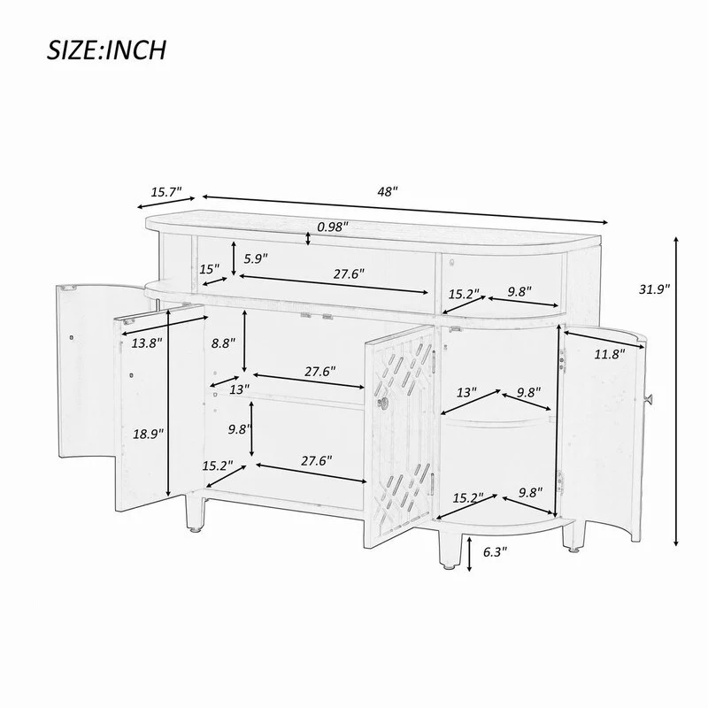 48''W Storage Cabinet with Four Doors and Adjustable Shelves - N/A