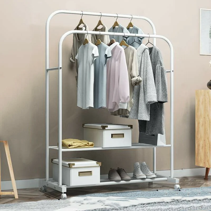 Metal Double Rail Clothes Stand on Wheels
