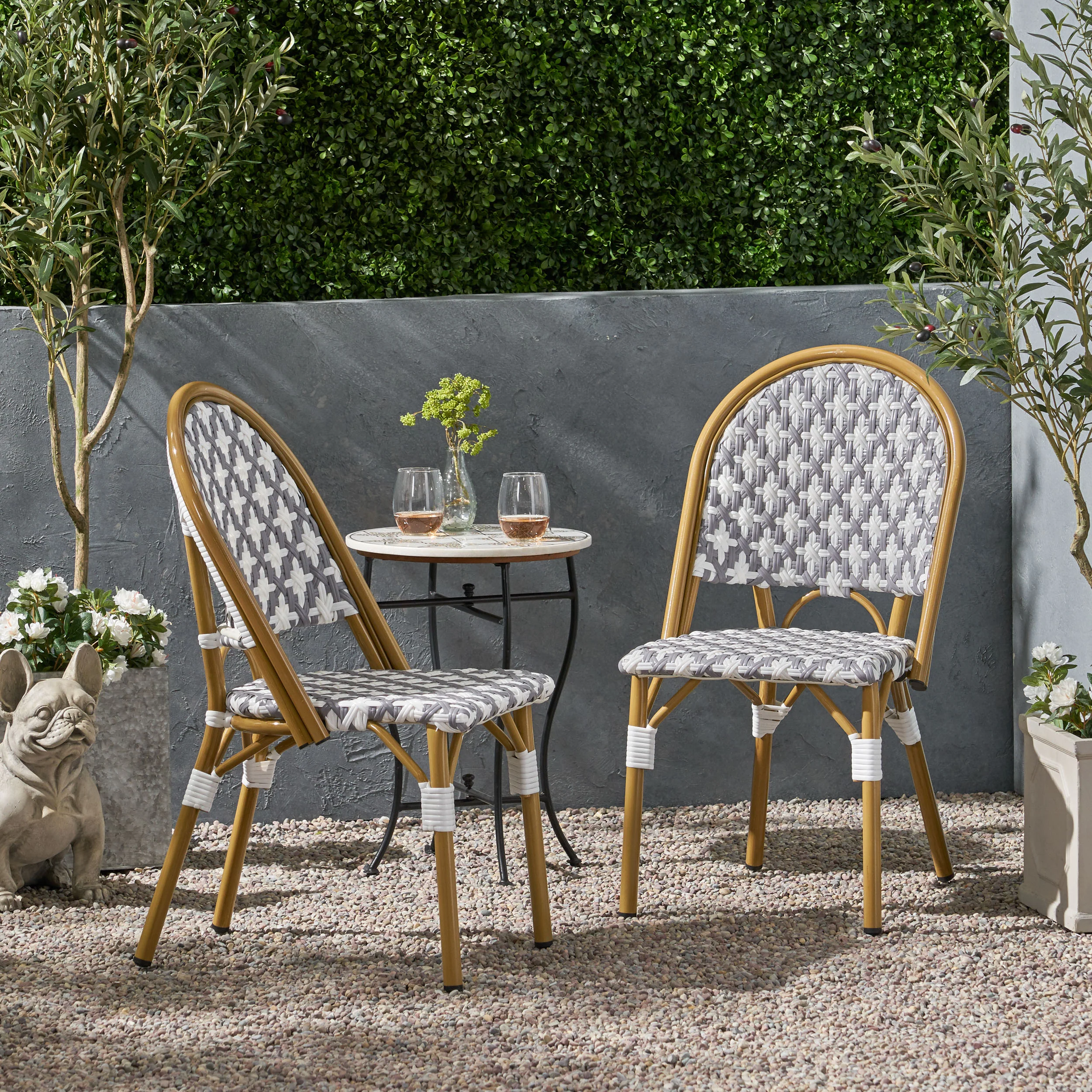PE Rattan French Bistro Chair with Aluminum Frame, Set of 2
