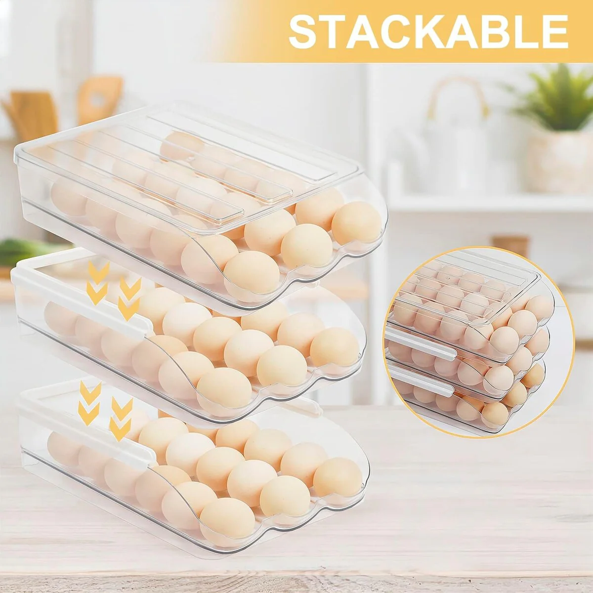 Set of 2 Auto Rolling Storage Container 18 Egg Tray - 2 Layer